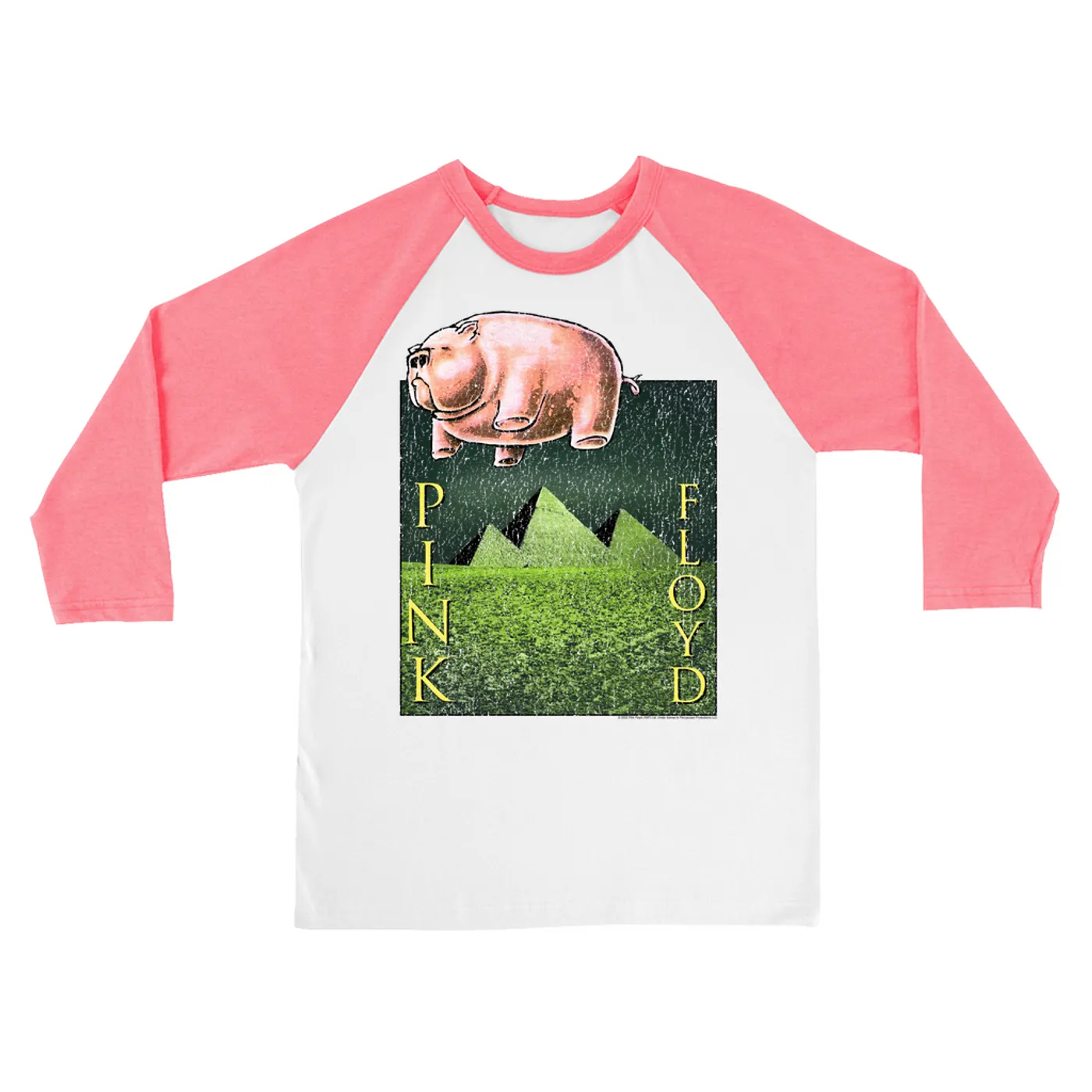 Pink Floyd 3/4 Sleeve Baseball Tee | Animals Meets The Pyramids Distressed Pink Floyd Shirt