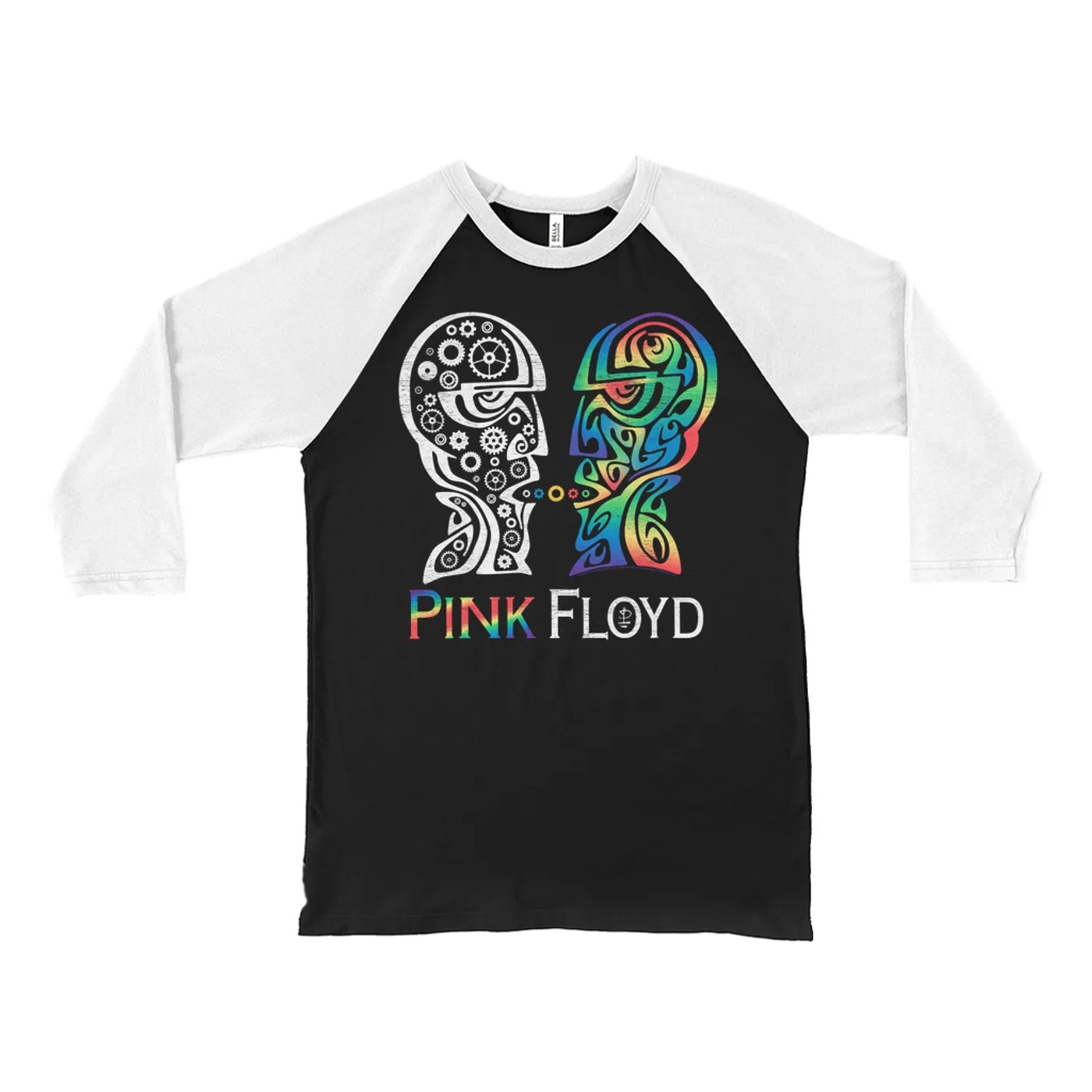 Pink Floyd 3/4 Sleeve Baseball Tee | Division Bell Colorful Tribal Design Distressed Pink Floyd Shirt