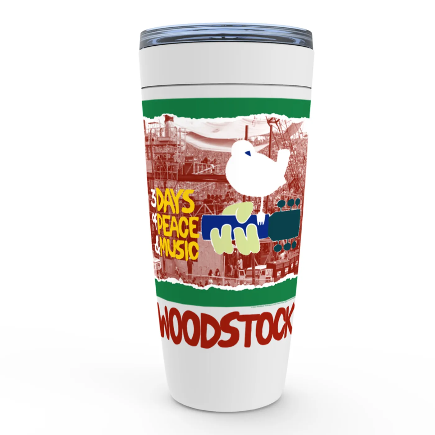 Woodstock Viking Tumbler | Red, Green 3 Days Of Peace Structure Design (Merchbar Exclusive) Woodstock Tumbler