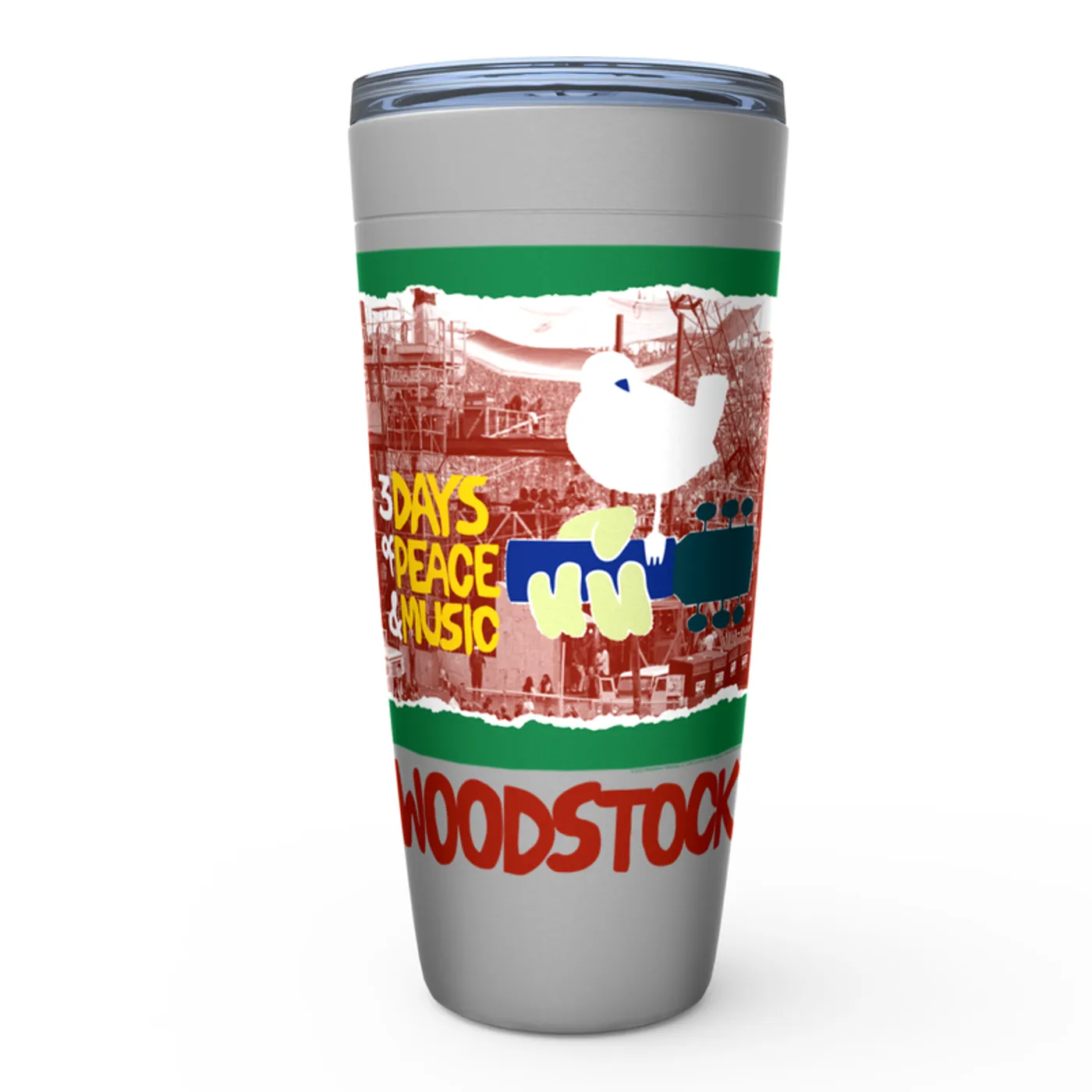 Woodstock Viking Tumbler | Red, Green 3 Days Of Peace Structure Design (Merchbar Exclusive) Woodstock Tumbler
