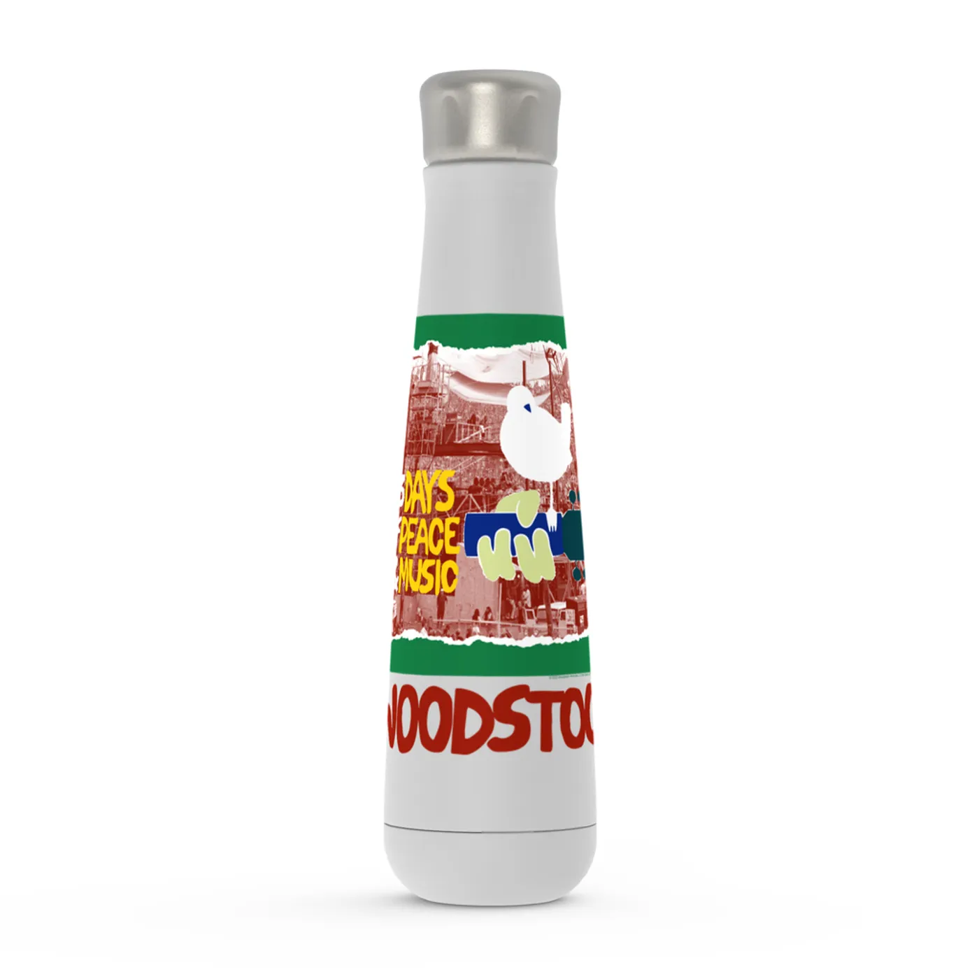 Woodstock Peristyle Water Bottle | Red, Green 3 Days Of Peace Structure Design (Merchbar Exclusive) Woodstock Water Bottle