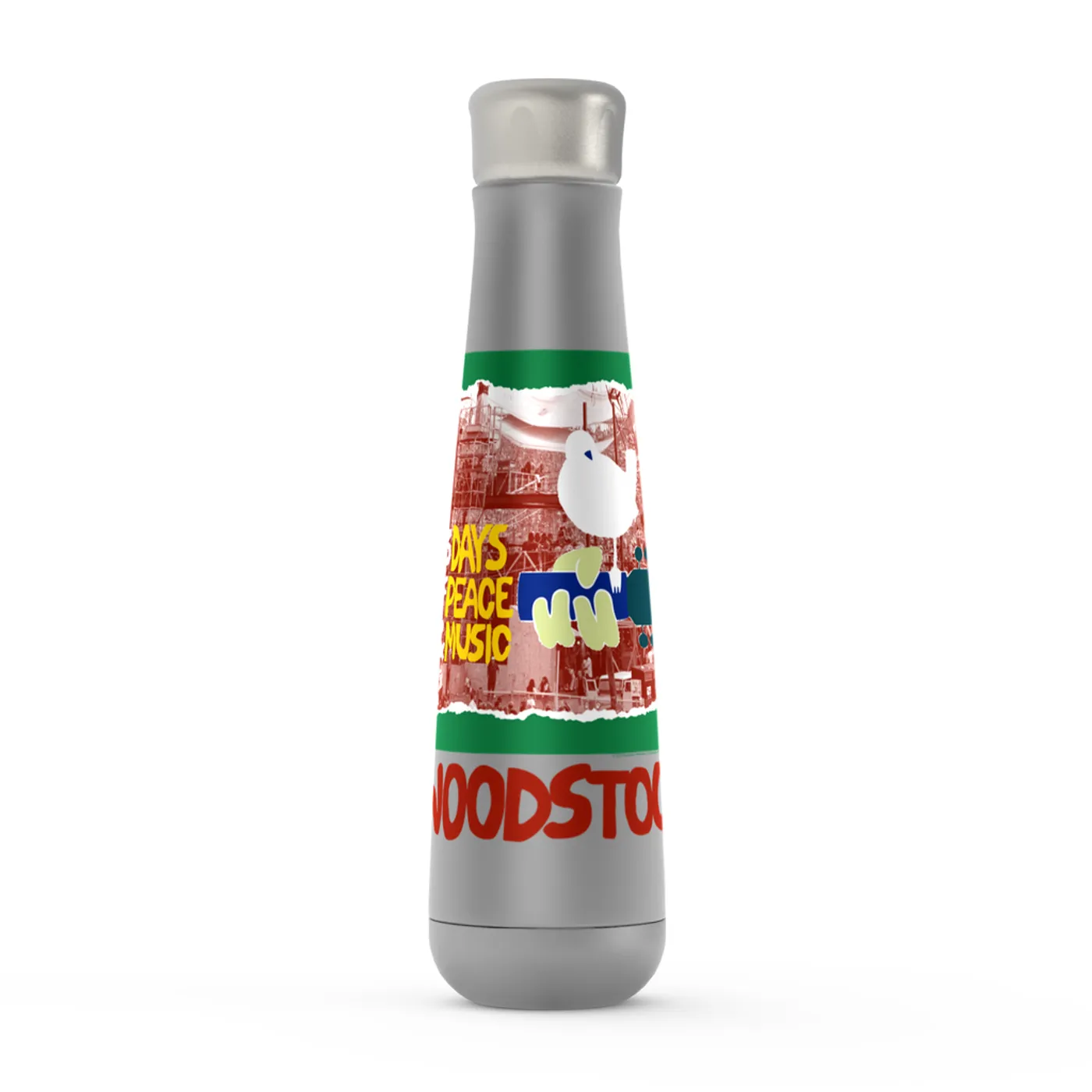 Woodstock Peristyle Water Bottle | Red, Green 3 Days Of Peace Structure Design (Merchbar Exclusive) Woodstock Water Bottle