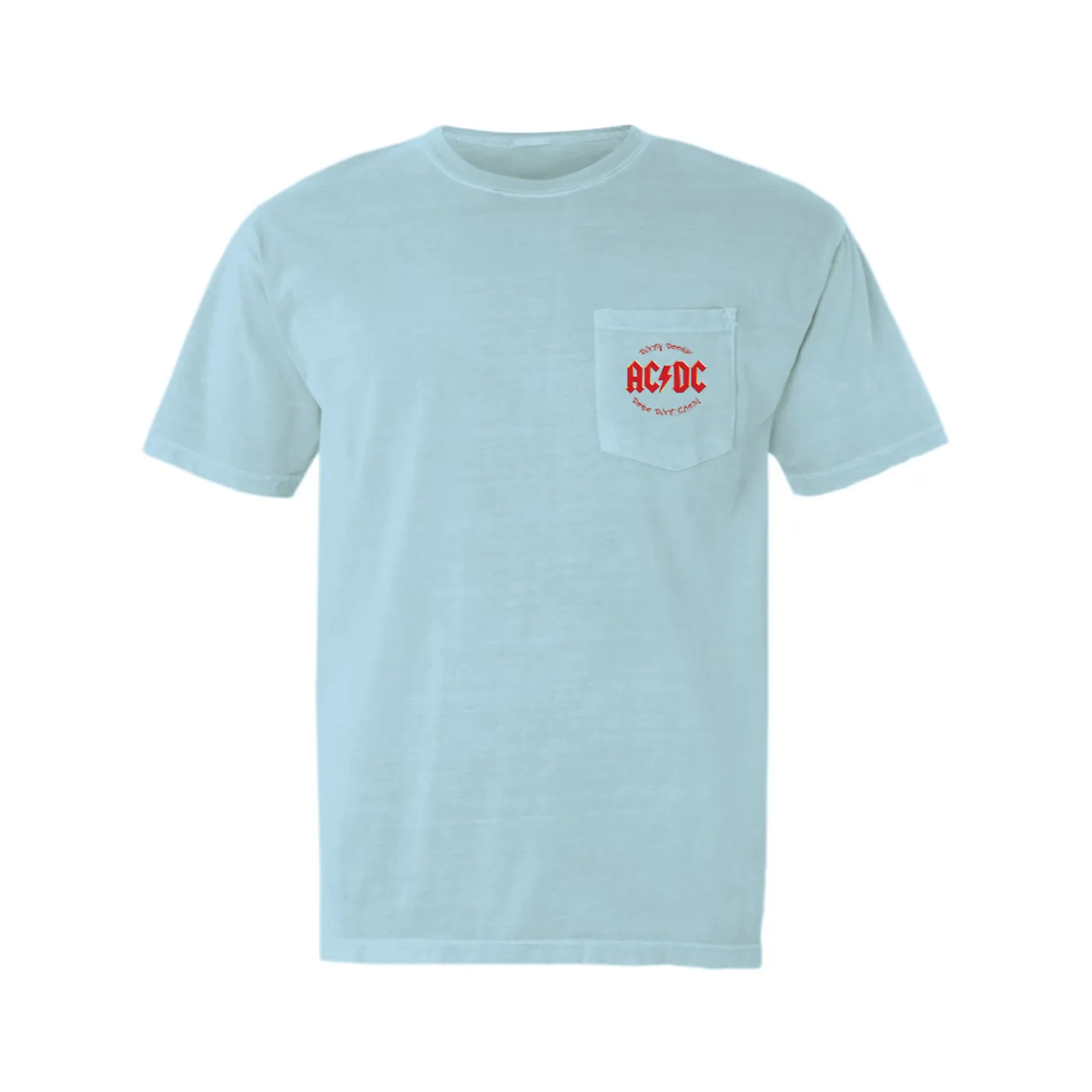 AC/DC T-Shirt | Dirty Deeds Done Dirt Cheap Script Design (Merchbar Exclusive) ACDC Pocket T-shirt