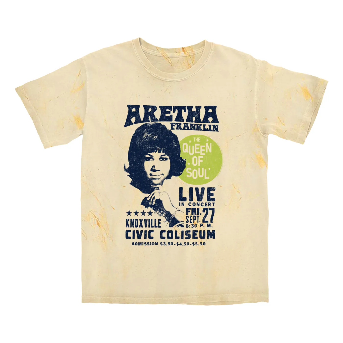 Aretha Franklin T-shirt | Live From Knoxville Civic Coliseum Distressed Aretha Franklin Color Blast Shirt
