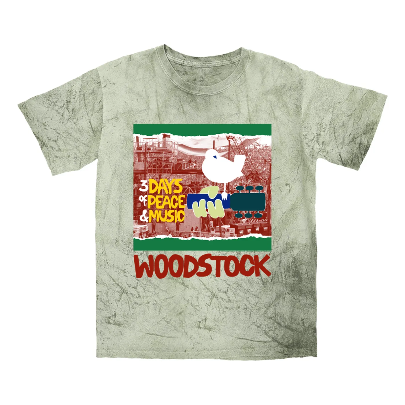 Woodstock T-shirt | Red, Green 3 Days Of Peace Structure Design (Merchbar Exclusive) Woodstock Color Blast Shirt