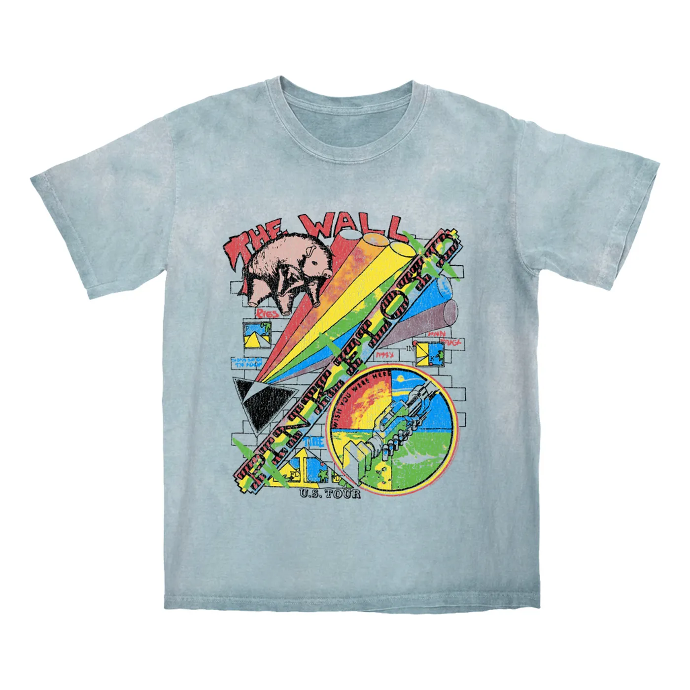 Pink Floyd T-shirt | The Wall U.S. Tour Sketch Distressed Pink Floyd Color Blast Shirt