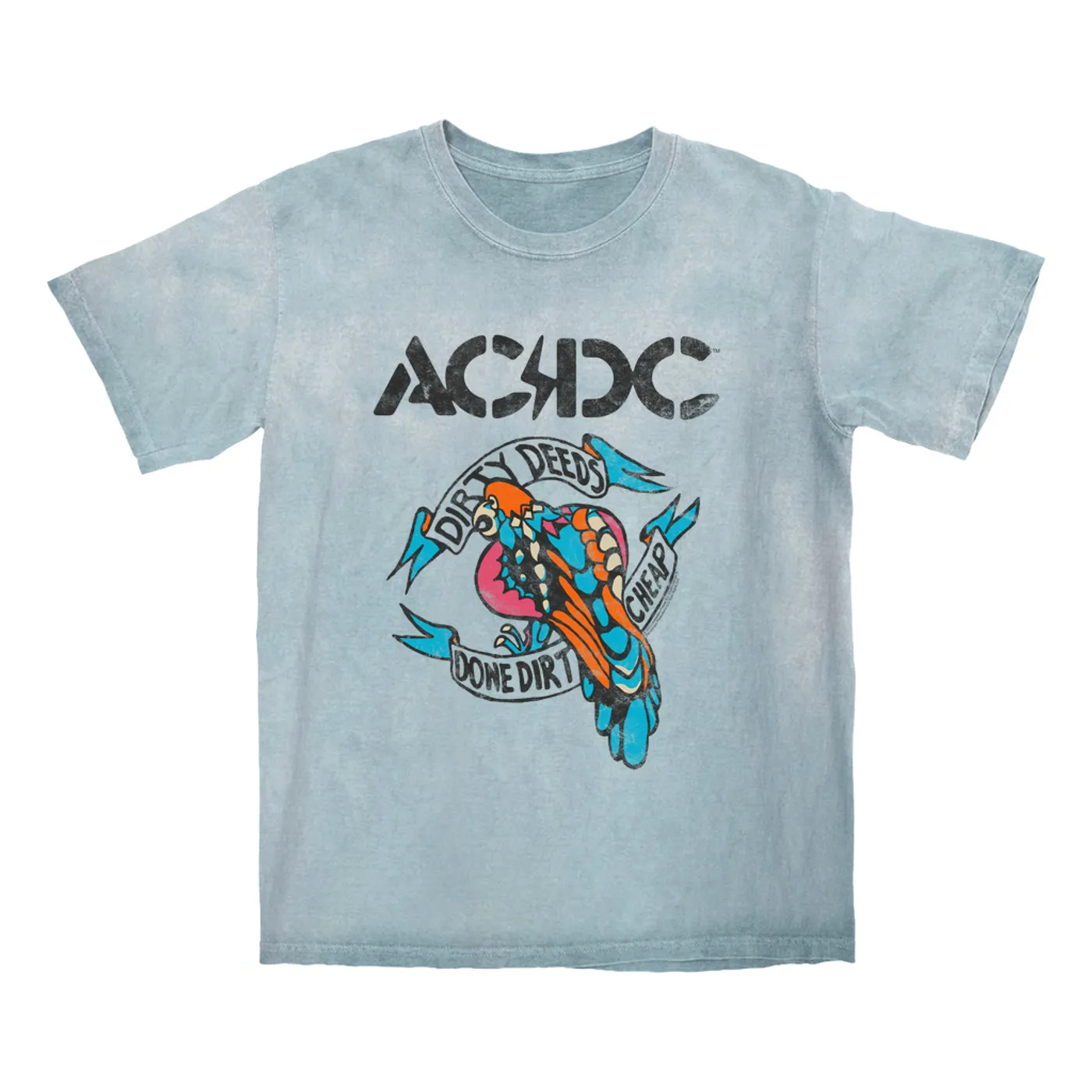 AC/DC T-shirt | Colorful Dirty Deeds Done Dirt Cheap Tattoo Distressed (Merchbar Exclusive) ACDC Color Blast Shirt