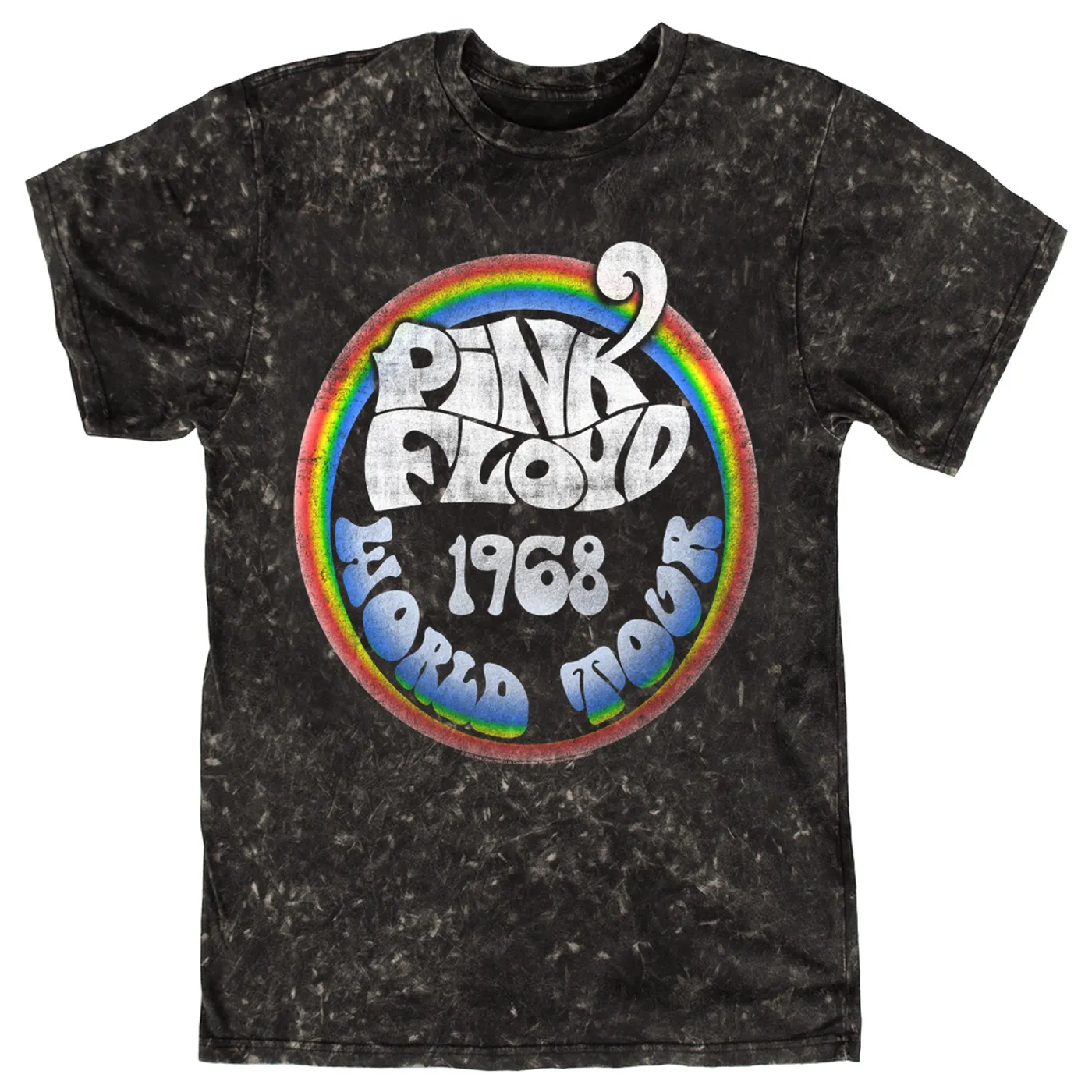 Pink Floyd T-shirt | Rainbow Ombre 1968 World Tour Design Distressed Pink Floyd Mineral Wash Shirt