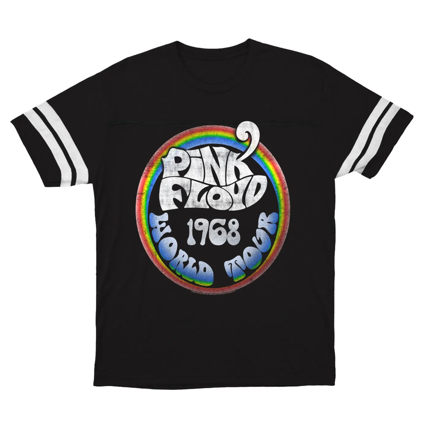 Pink Floyd T-Shirt | Rainbow Ombre 1968 World Tour Design Distressed Pink Floyd Football Shirt