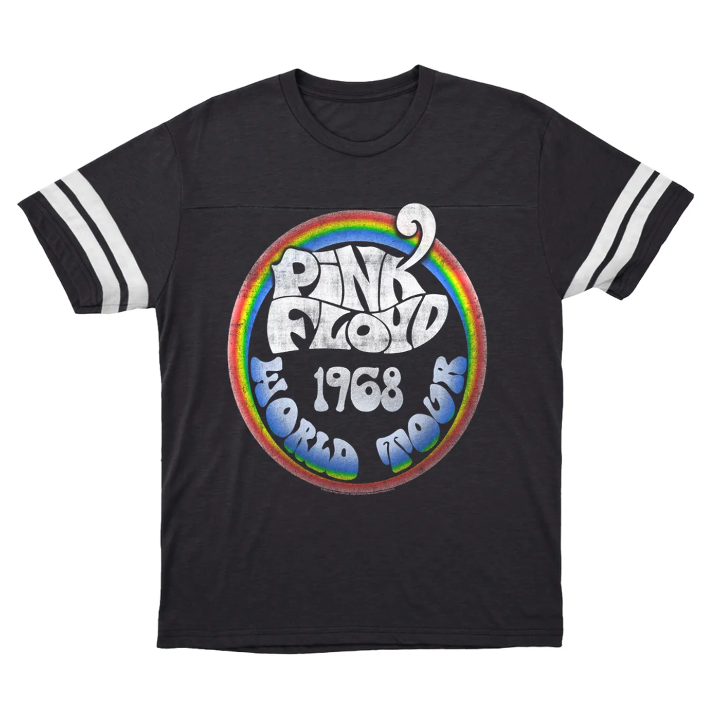 Pink Floyd T-Shirt | Rainbow Ombre 1968 World Tour Design Distressed Pink Floyd Football Shirt