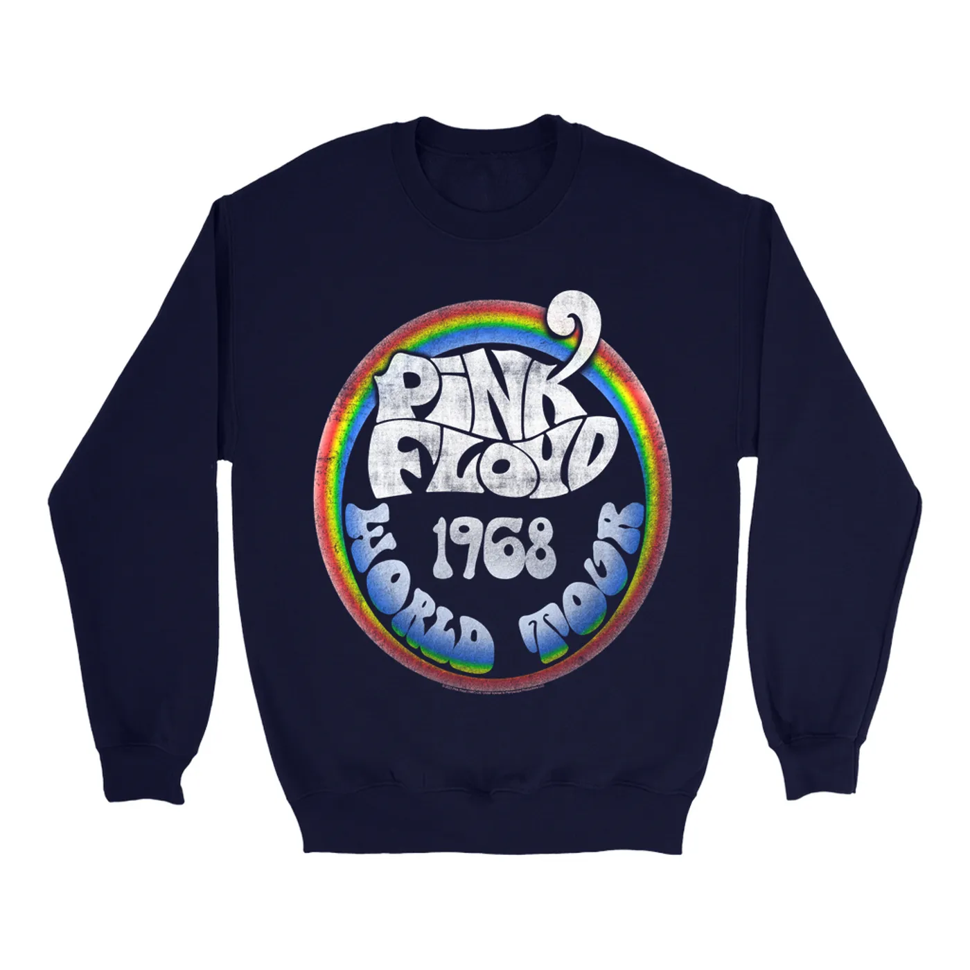 Pink Floyd Sweatshirt | Rainbow Ombre 1968 World Tour Design Distressed Pink Floyd Sweatshirt