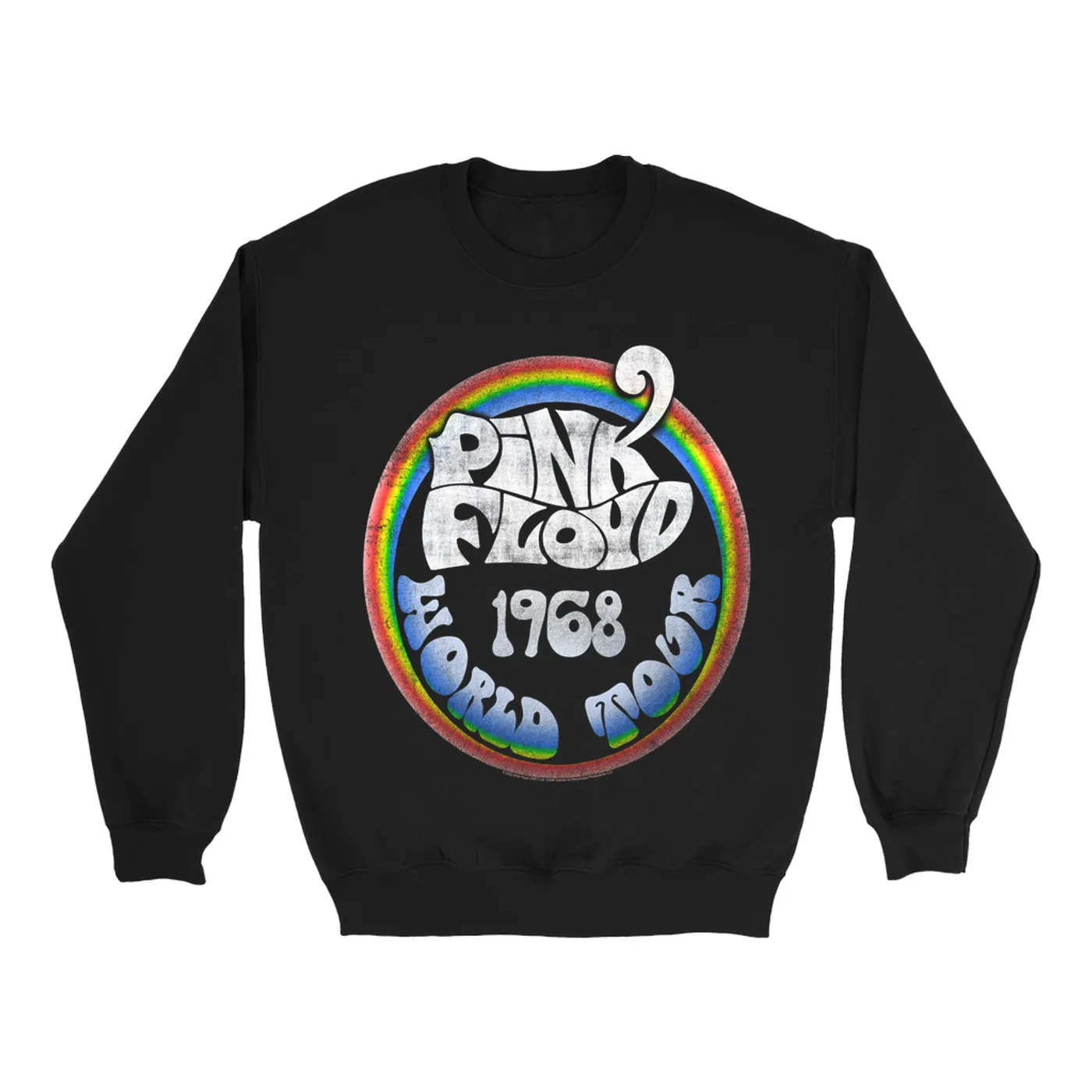 Pink Floyd Sweatshirt | Rainbow Ombre 1968 World Tour Design Distressed Pink Floyd Sweatshirt