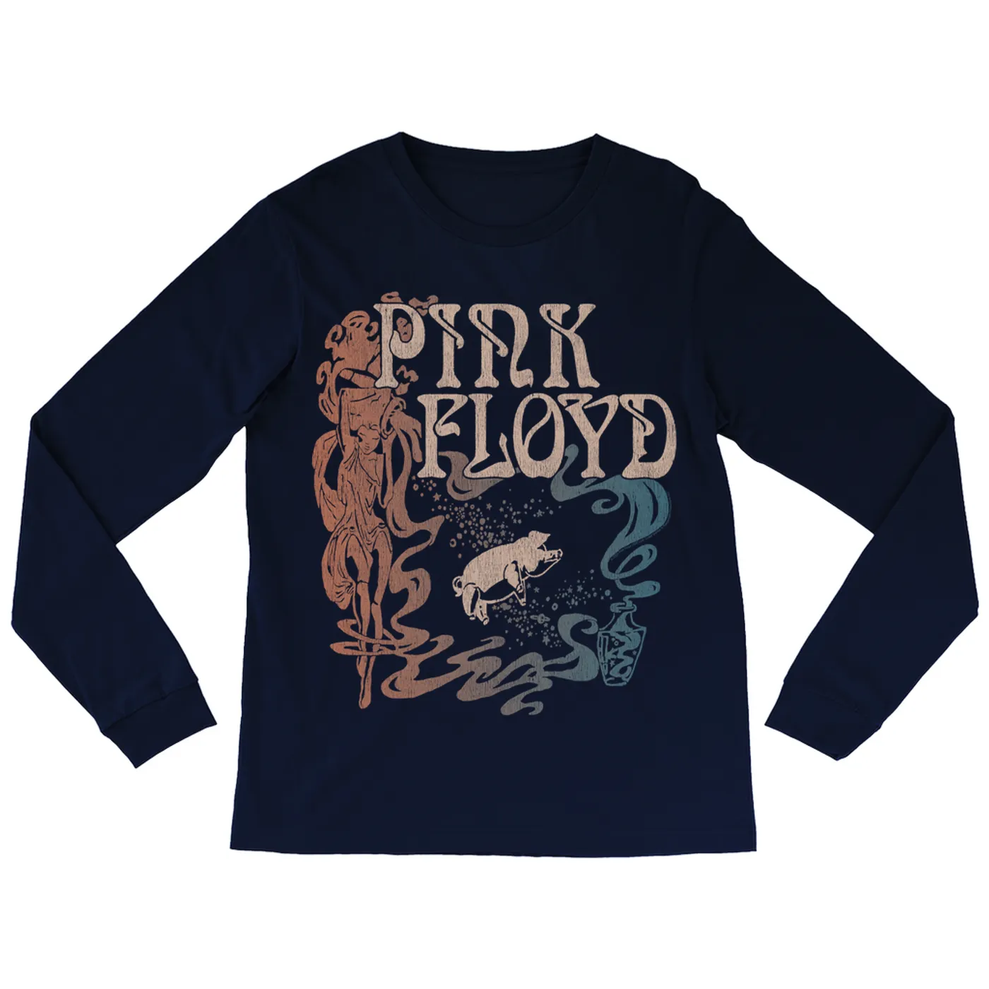 Pink Floyd Long Sleeve Shirt | On Stage Vintage Art Nouveau Animals Design Pink Floyd Shirt