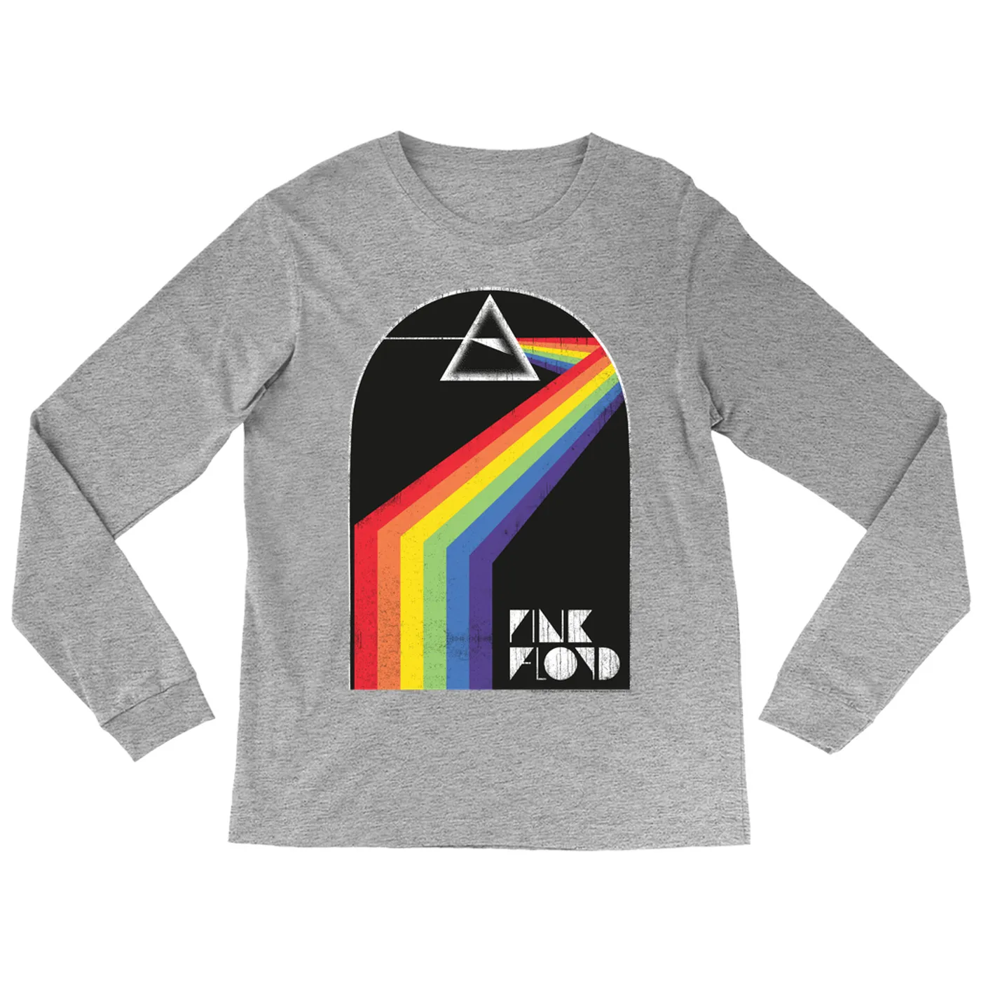 Pink Floyd Long Sleeve Shirt | The Dark Side Of The Moon Retro Arch Design Distressed Pink Floyd Shirt