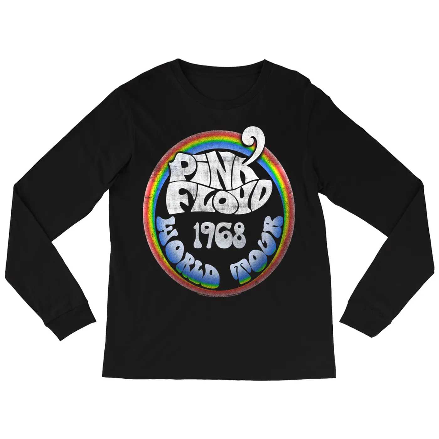 Pink Floyd Long Sleeve Shirt | Rainbow Ombre 1968 World Tour Design Distressed Pink Floyd Shirt
