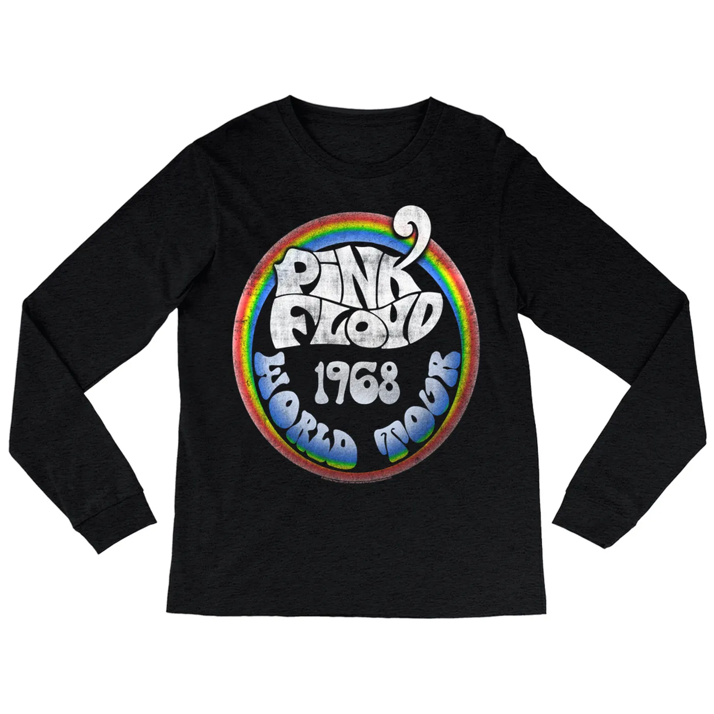 Pink Floyd Long Sleeve Shirt | Rainbow Ombre 1968 World Tour Design Distressed Pink Floyd Shirt