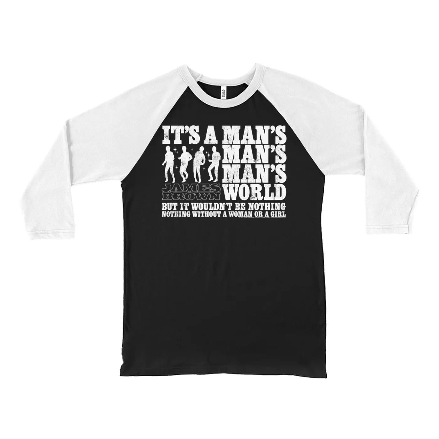 James Brown 3/4 Sleeve Baseball Tee | It's A Man's World White Silhouettes Distressed James Brown Shirt