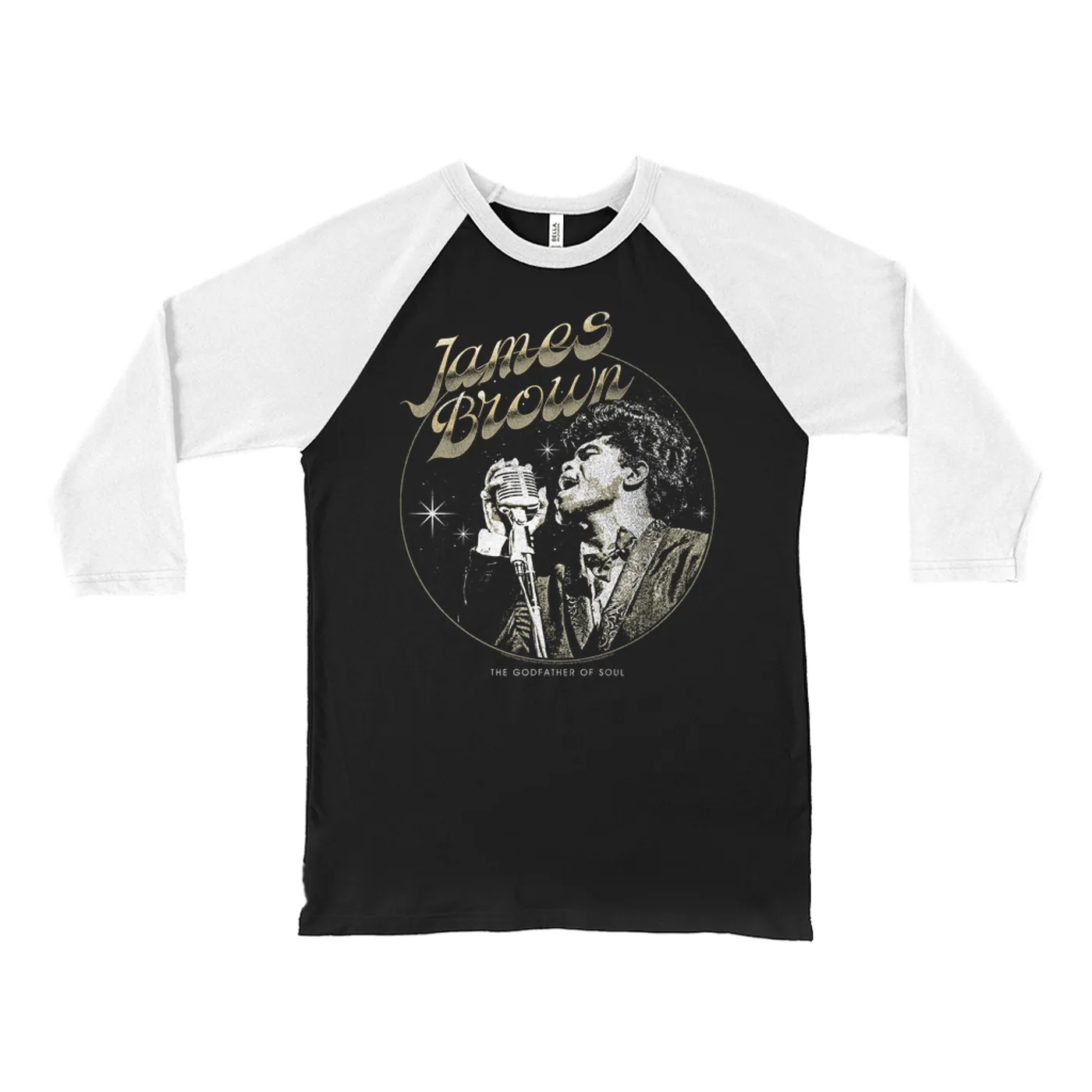 James Brown 3/4 Sleeve Baseball Tee | Vintage Retro Photo Art Distressed James Brown Shirt