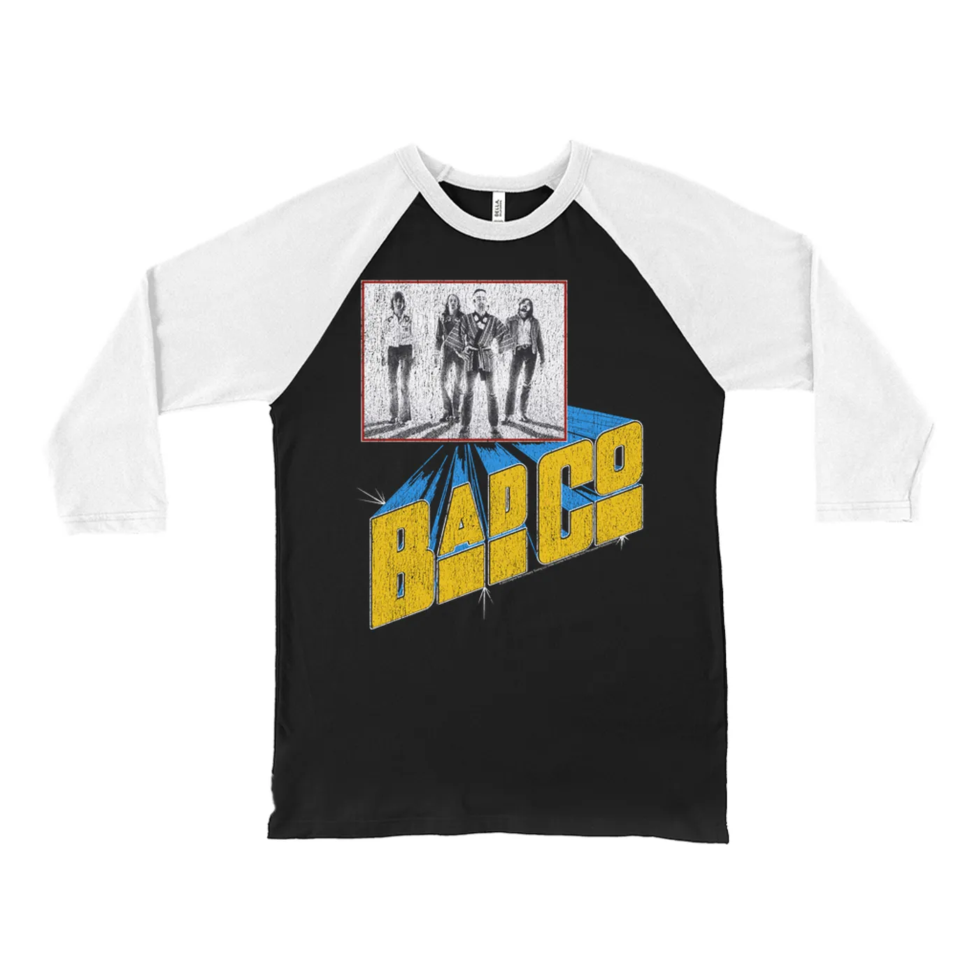 Bad Company 3/4 Sleeve Baseball Tee | 1976 Run With The Pack Concert Distressed Bad Company Shirt