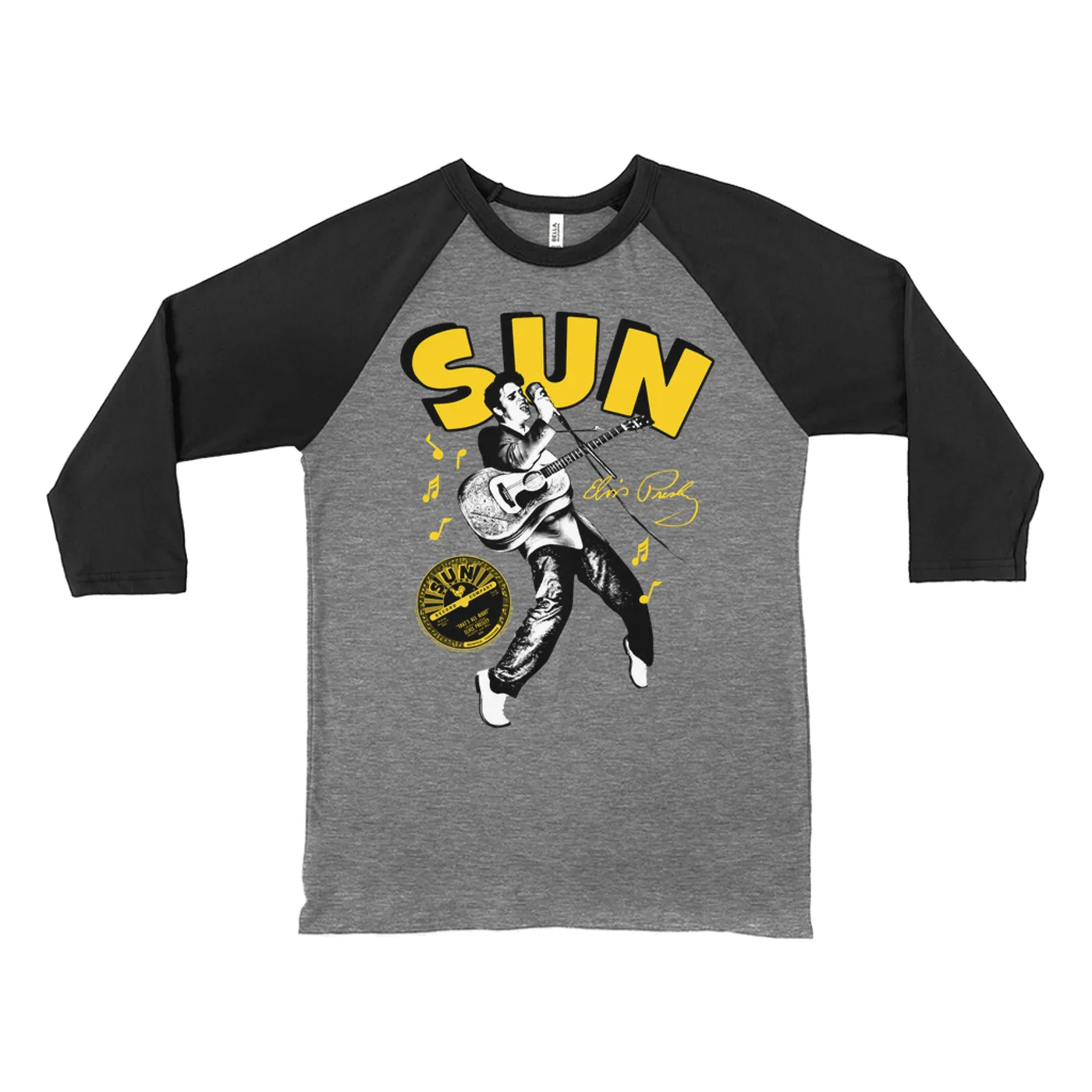 Elvis Presley Sun Records 3/4 Sleeve Baseball Tee | That's All Right Iconic Dance Move Sun Records Shirt