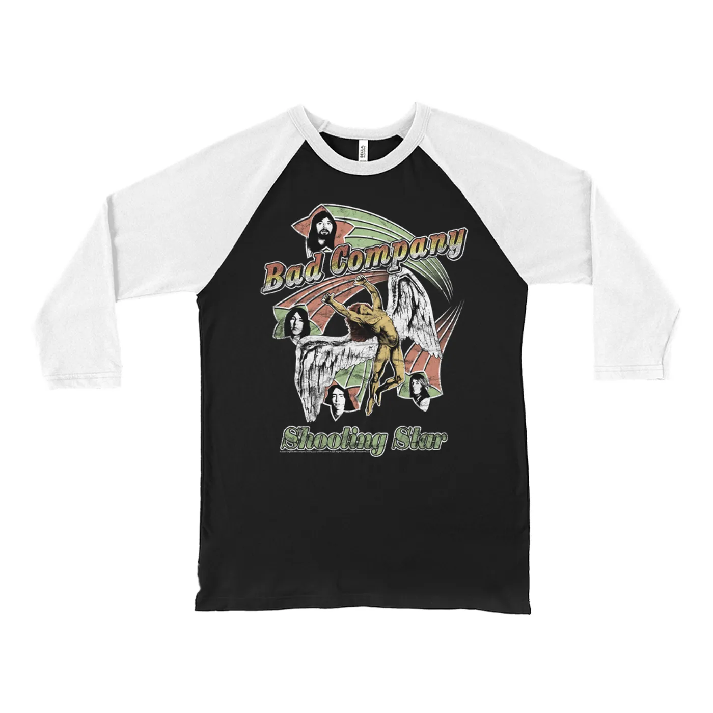 Bad Company 3/4 Sleeve Baseball Tee | Retro Bad Company Shooting Star '75 Distressed Bad Company Shirt