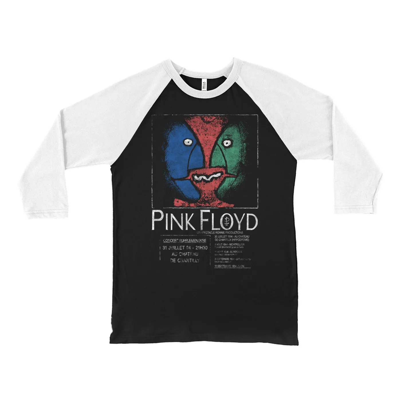 Pink Floyd 3/4 Sleeve Baseball Tee | Division Bell France Concert Distressed Pink Floyd Shirt