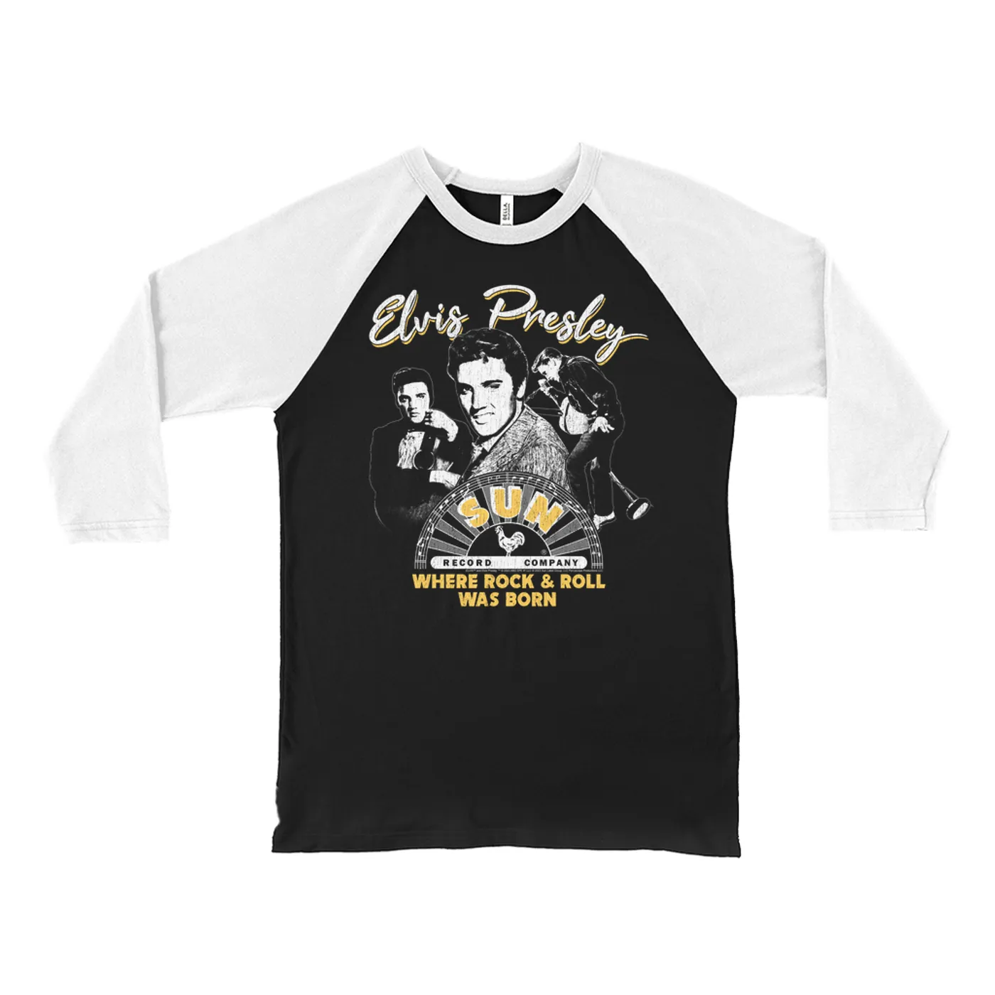 Sun Records 3/4 Sleeve Baseball Tee | Elvis Where Rock n Roll Was Born Collage (Merchbar Exclusive) Sun Records Shirt