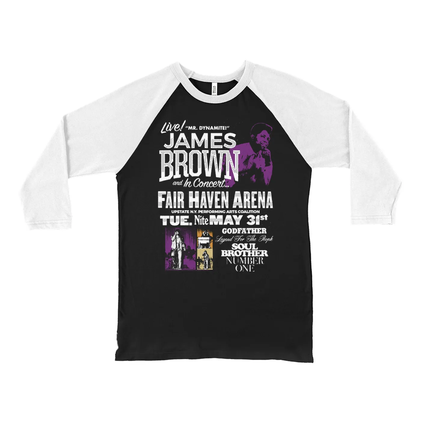 James Brown 3/4 Sleeve Baseball Tee | Live! Mr. Dynamite In Fairhaven Arena James Brown Shirt