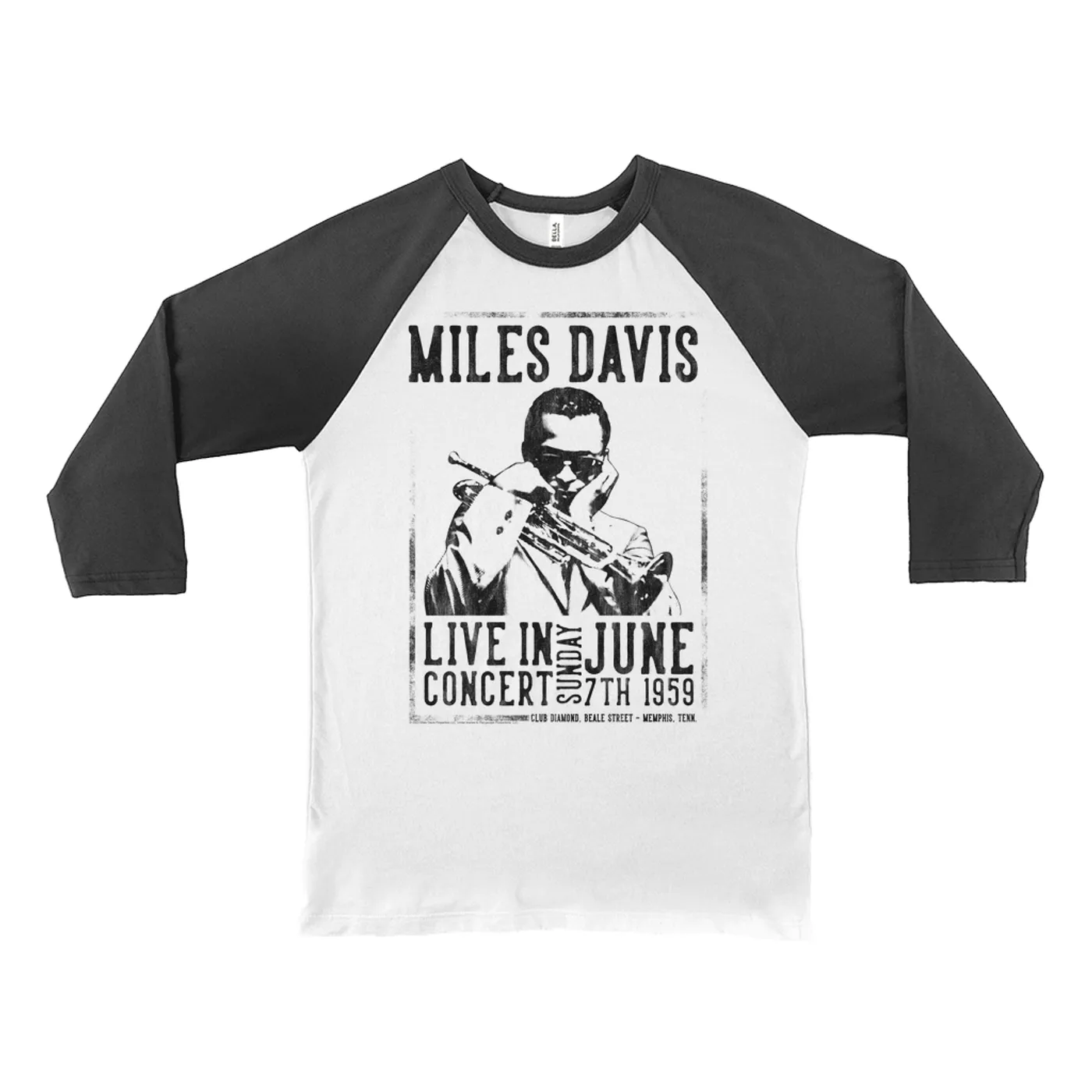 Miles Davis 3/4 Sleeve Baseball Tee | Memphis Concert 1959 (Merchbar Exclusive) Miles Davis Shirt