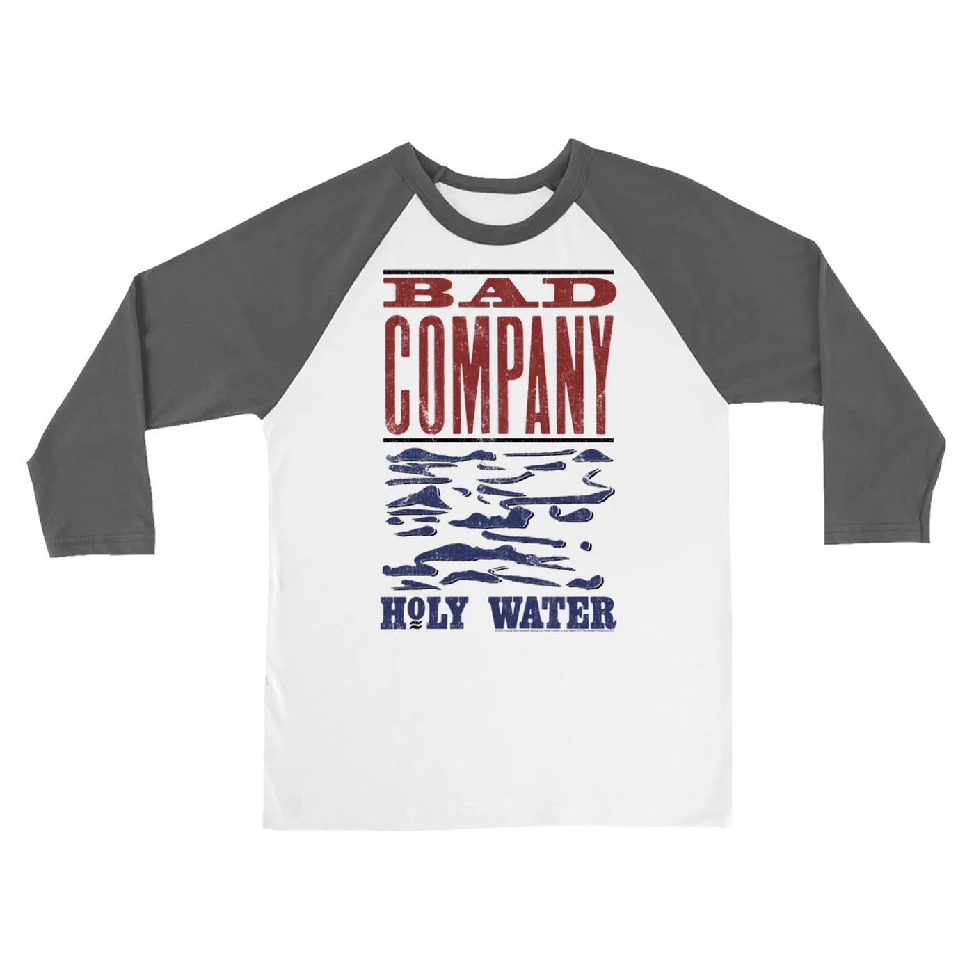 Bad Company 3/4 Sleeve Baseball Tee | Holy Water Red Blue Album Design Bad Company Shirt