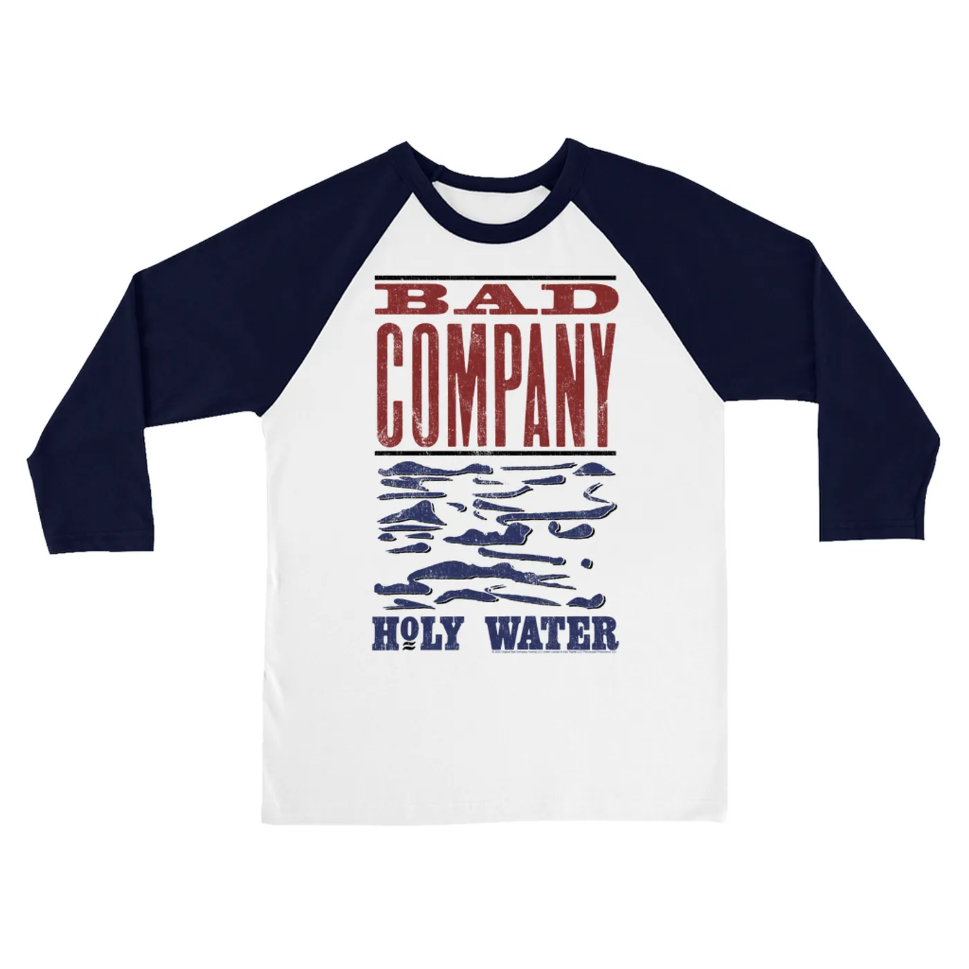 Bad Company 3/4 Sleeve Baseball Tee | Holy Water Red Blue Album Design Bad Company Shirt