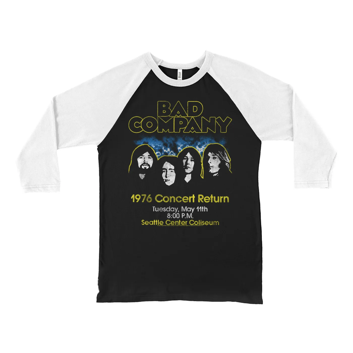 Bad Company 3/4 Sleeve Baseball Tee | 1976 Concert Return Distressed Bad Company Shirt
