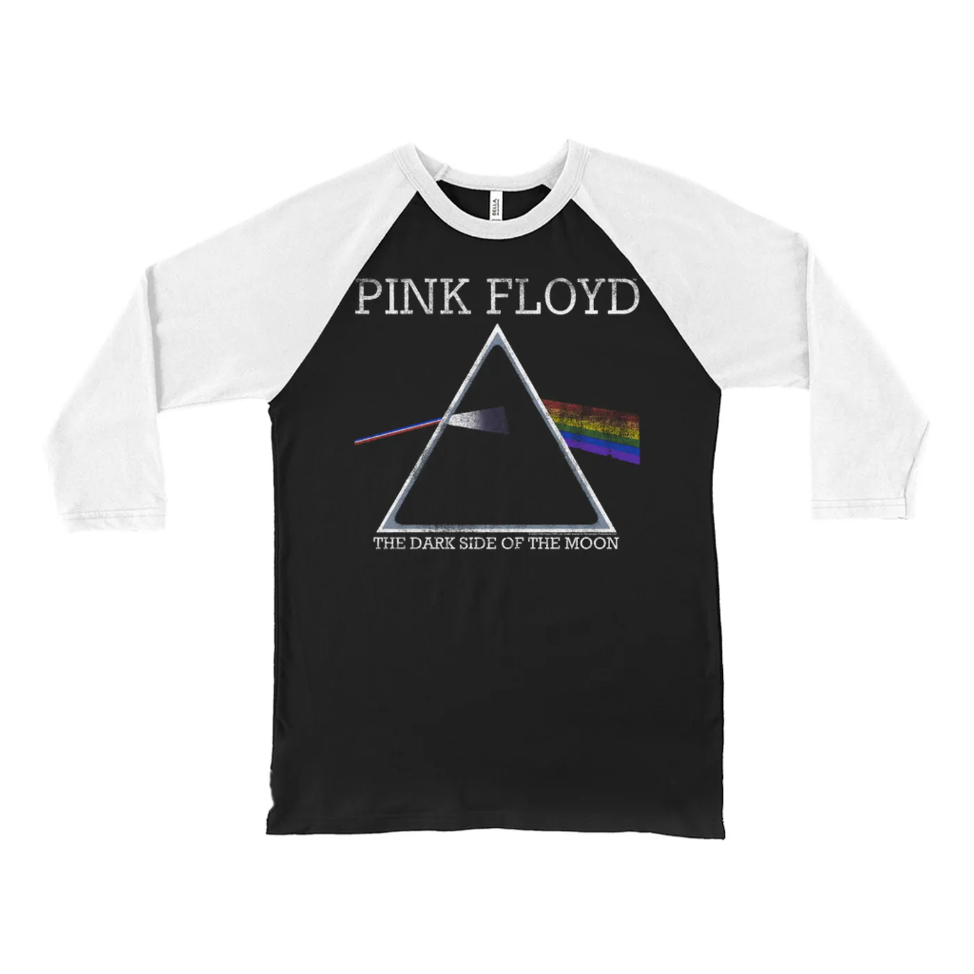 Pink Floyd 3/4 Sleeve Baseball Tee | Classic The Dark Side Of The Moon Logo Distressed Pink Floyd Shirt