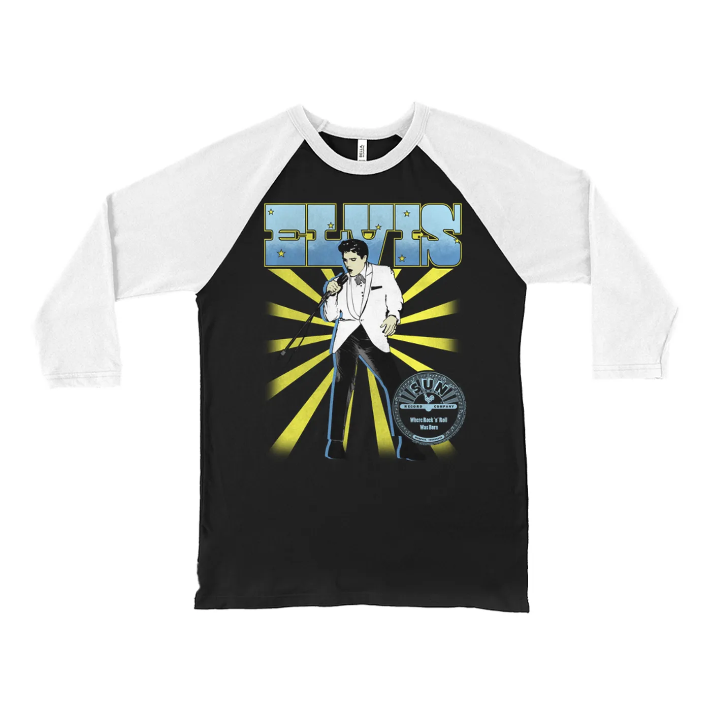 Sun Records 3/4 Sleeve Baseball Tee | Elvis Retro Blue Yellow Burst (Merchbar Exclusive) Sun Records Shirt