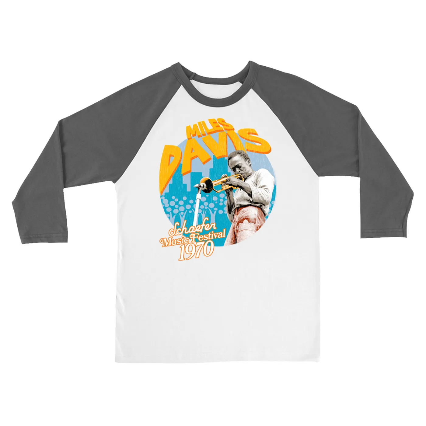 Miles Davis 3/4 Sleeve Baseball Tee | Schaefer Music Fest 1970 Distressed (Merchbar Exclusive) Miles Davis Shirt