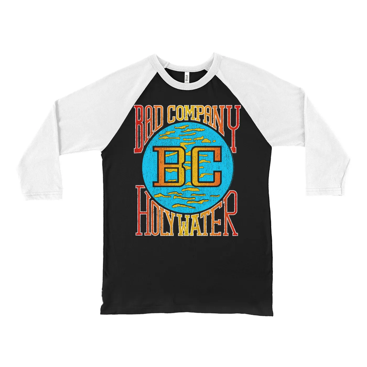 Bad Company 3/4 Sleeve Baseball Tee | Retro Colorful Holy Water Distressed Bad Company Shirt