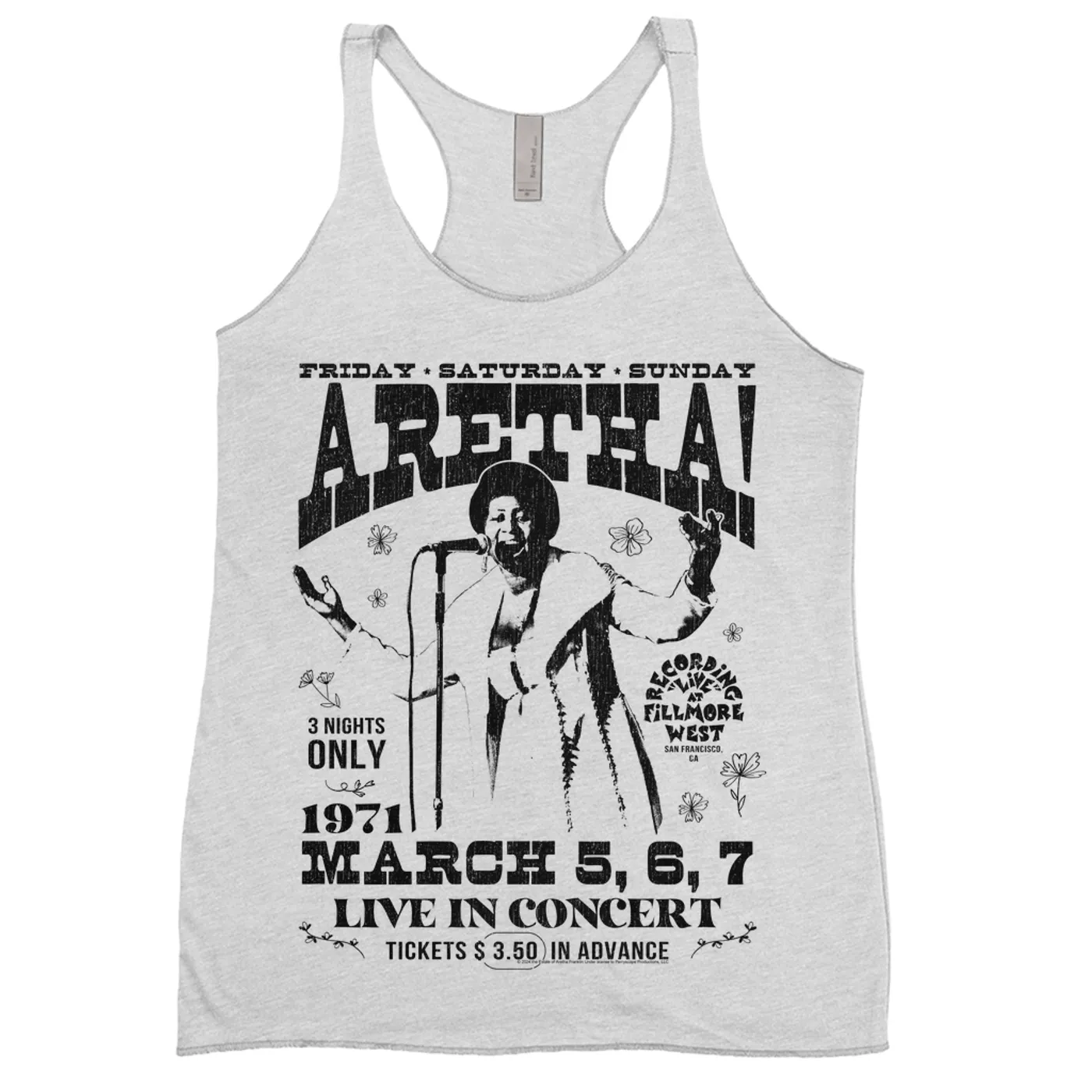 Aretha Franklin Ladies' Tank Top | Live In Concert Fillmore West 1971 Aretha Franklin Shirt