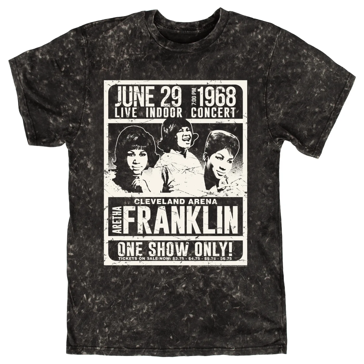 Aretha Franklin T-shirt | One Show Only Cleveland Arena (Merchbar Exclusive) Aretha Franklin Mineral Wash Shirt