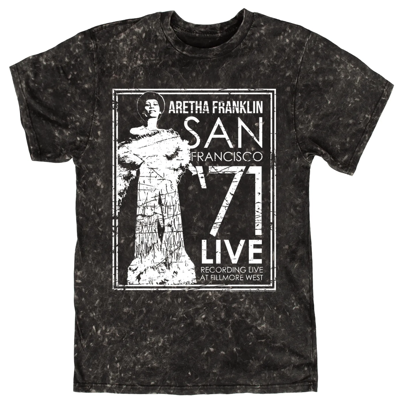 Aretha Franklin T-shirt | Live In San Francisco 1971 Distressed (Merchbar Exclusive) Aretha Franklin Mineral Wash Shirt