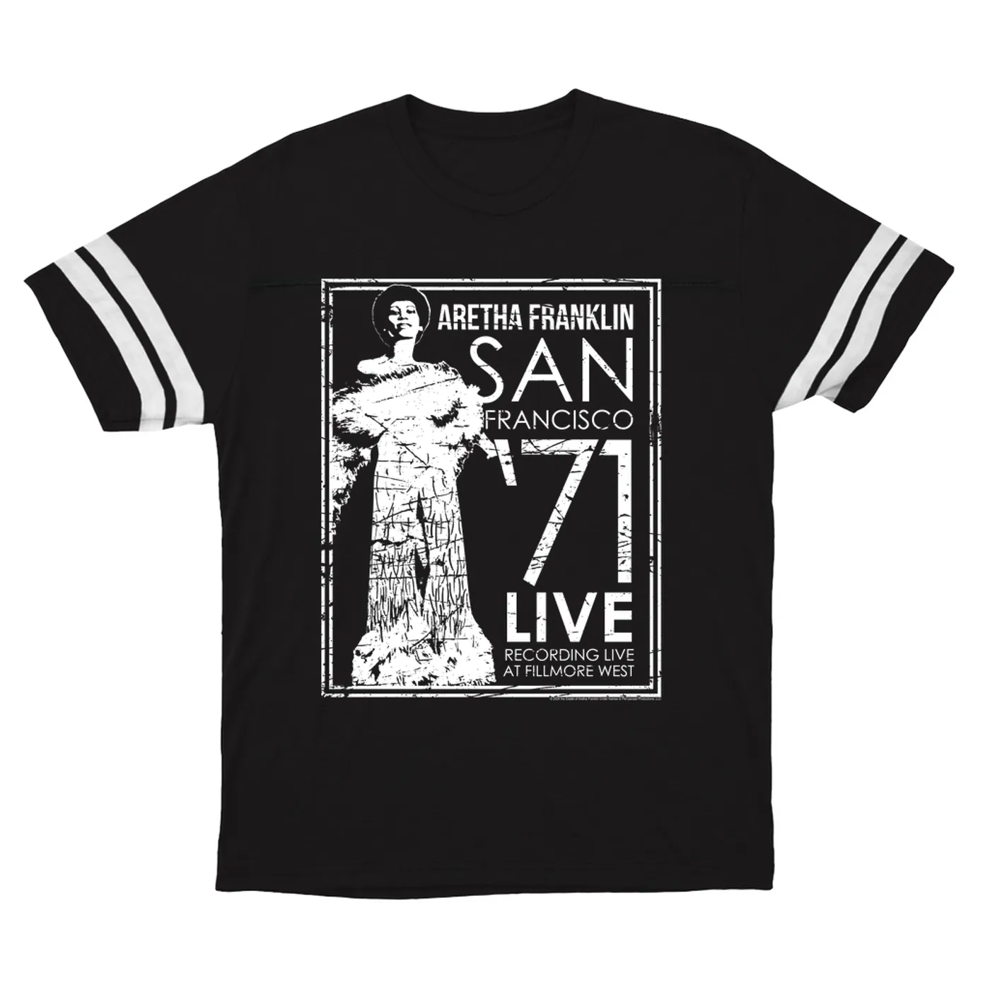 Aretha Franklin T-Shirt | Live In San Francisco 1971 Distressed (Merchbar Exclusive) Aretha Franklin Football Shirt