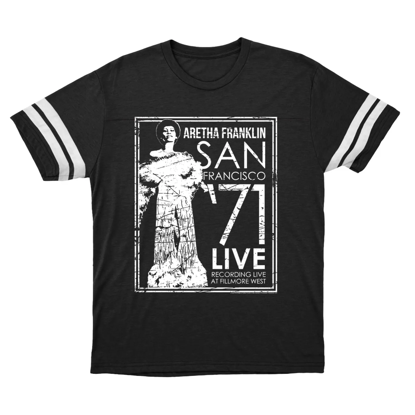 Aretha Franklin T-Shirt | Live In San Francisco 1971 Distressed (Merchbar Exclusive) Aretha Franklin Football Shirt