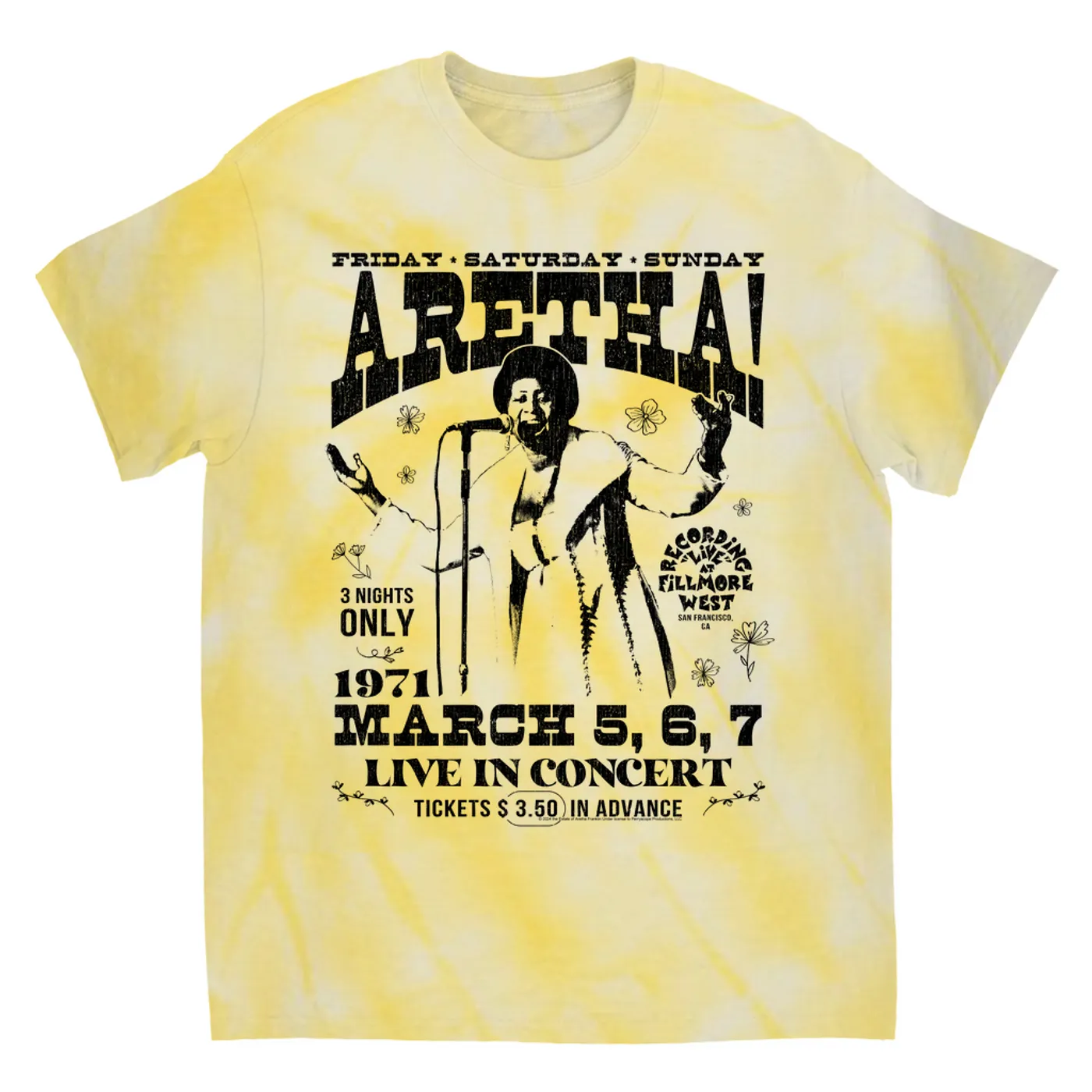 Aretha Franklin T-Shirt | Live In Concert Fillmore West 1971 Aretha Franklin Tie Dye Shirt