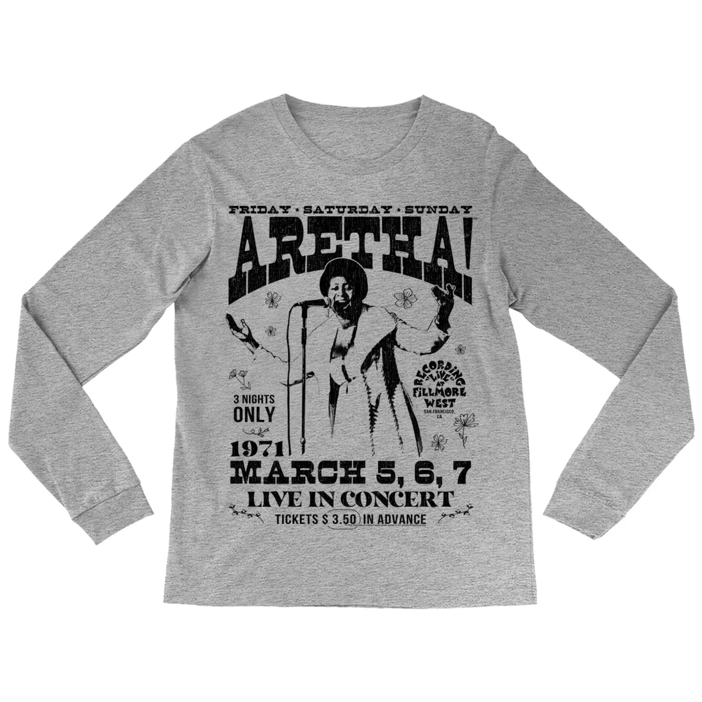 Aretha Franklin Long Sleeve Shirt | Live In Concert Fillmore West 1971 Aretha Franklin Shirt