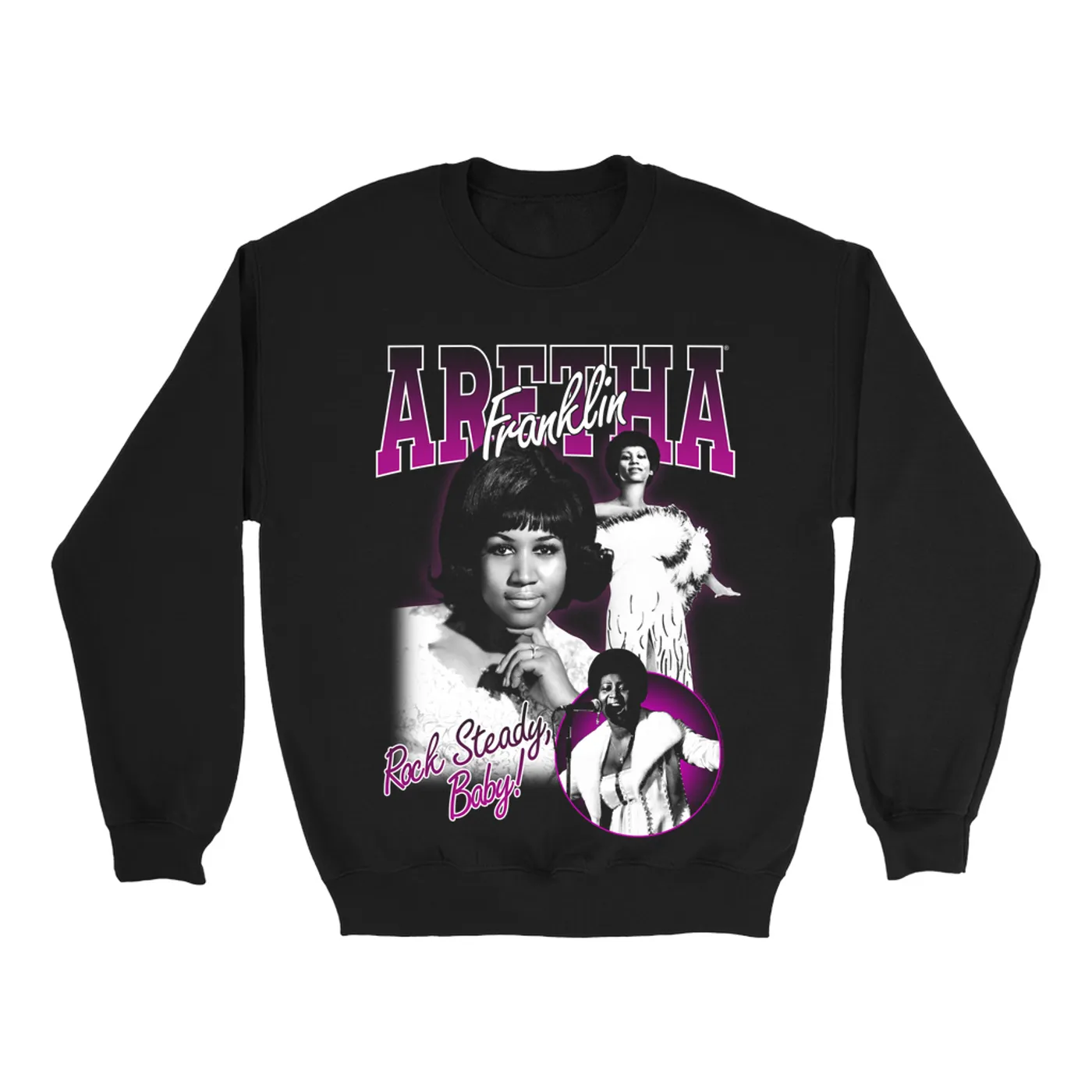 Aretha Franklin Sweatshirt | Rock Steady Baby Purple Collage Aretha Franklin Sweatshirt