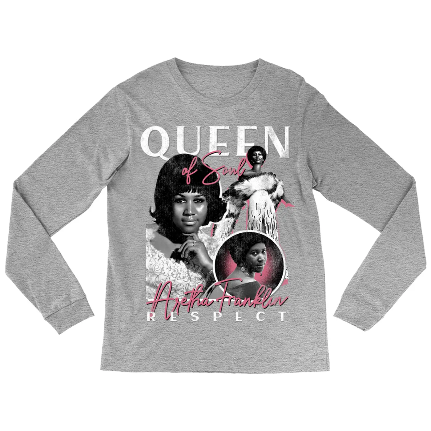 Aretha Franklin Long Sleeve Shirt | Queen Of Soul Pink Collage Aretha Franklin Shirt