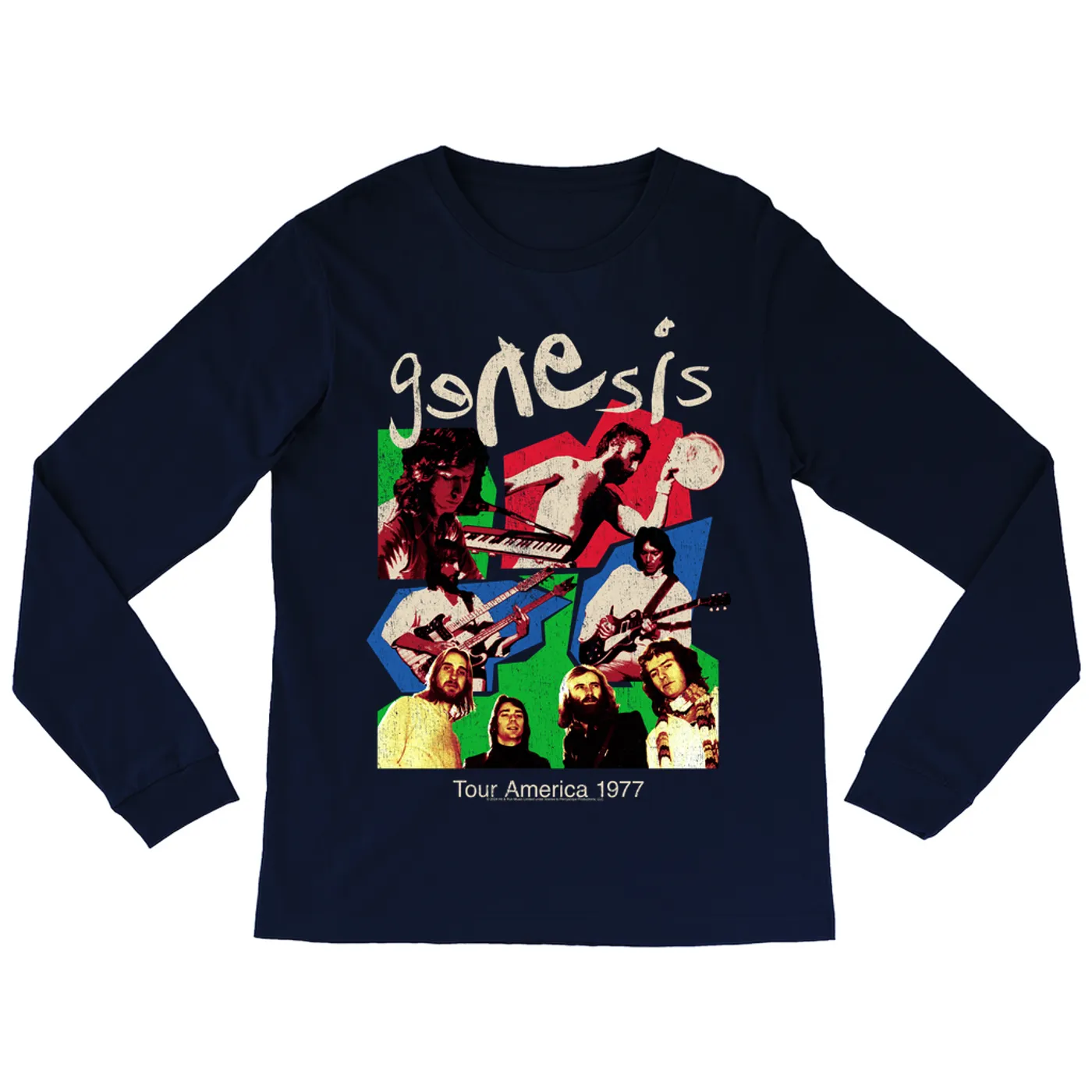 Genesis Long Sleeve Shirt | Tour America 1977 Colorful Collage Distressed Genesis Shirt