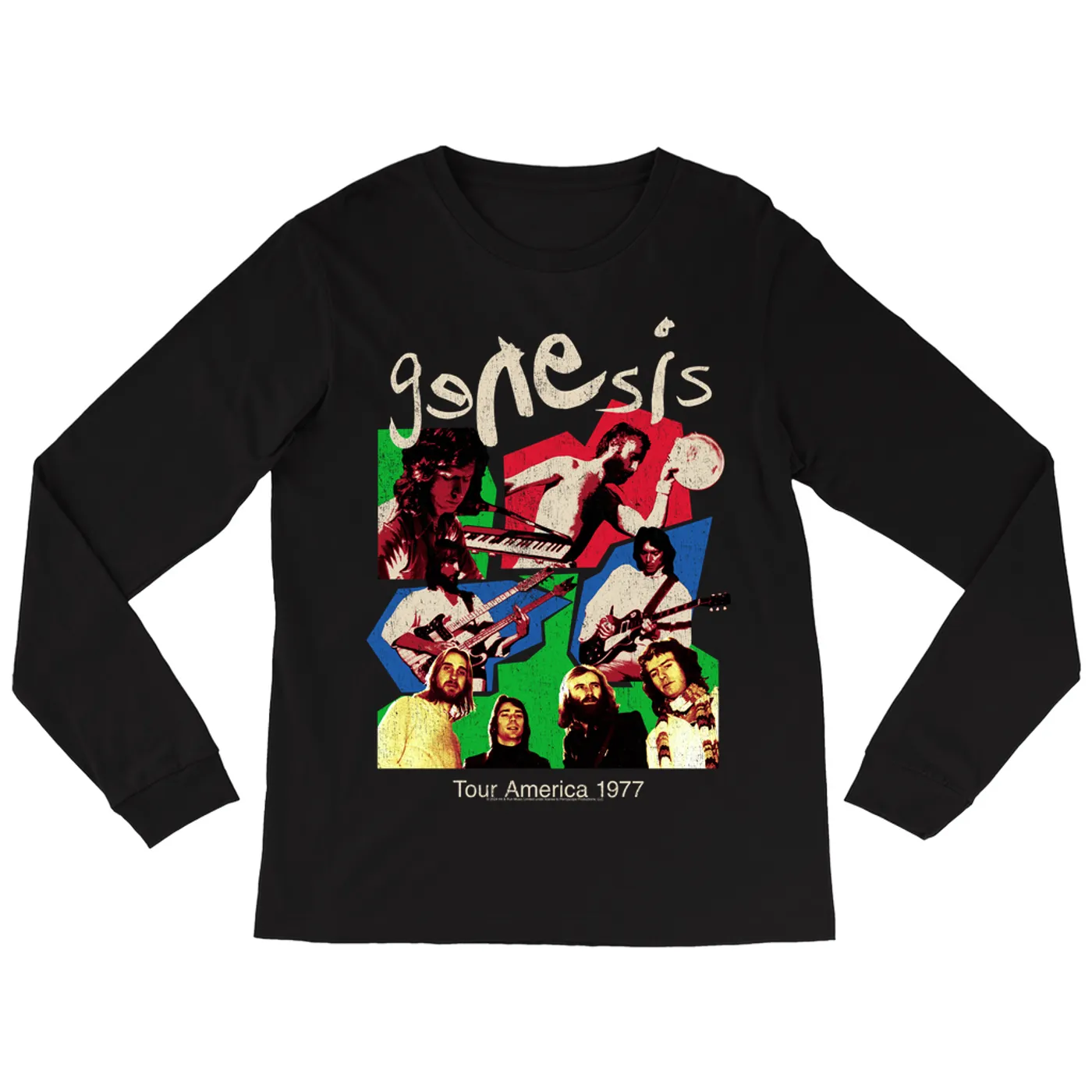 Genesis Long Sleeve Shirt | Tour America 1977 Colorful Collage Distressed Genesis Shirt