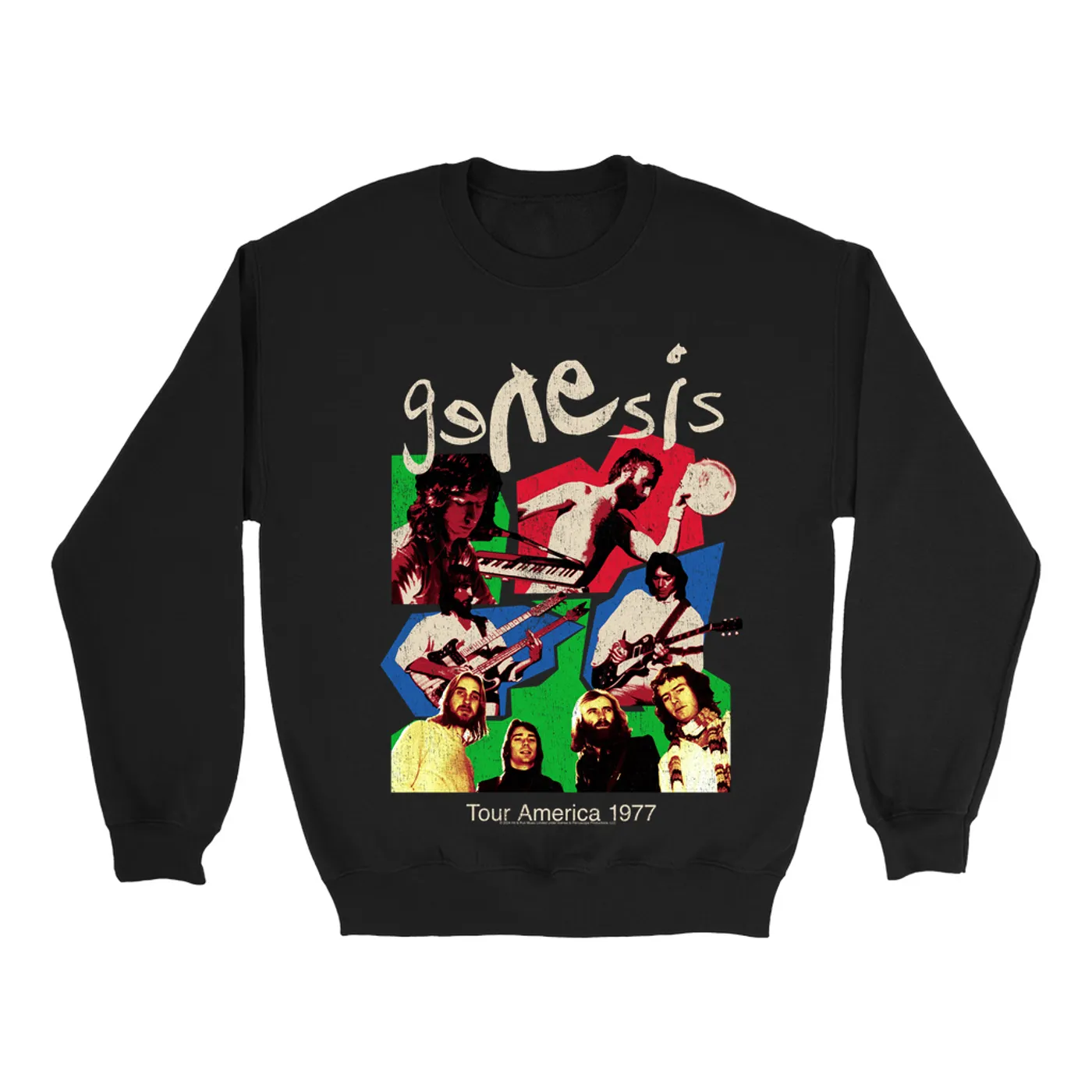 Genesis Sweatshirt | Tour America 1977 Colorful Collage Distressed Genesis Sweatshirt