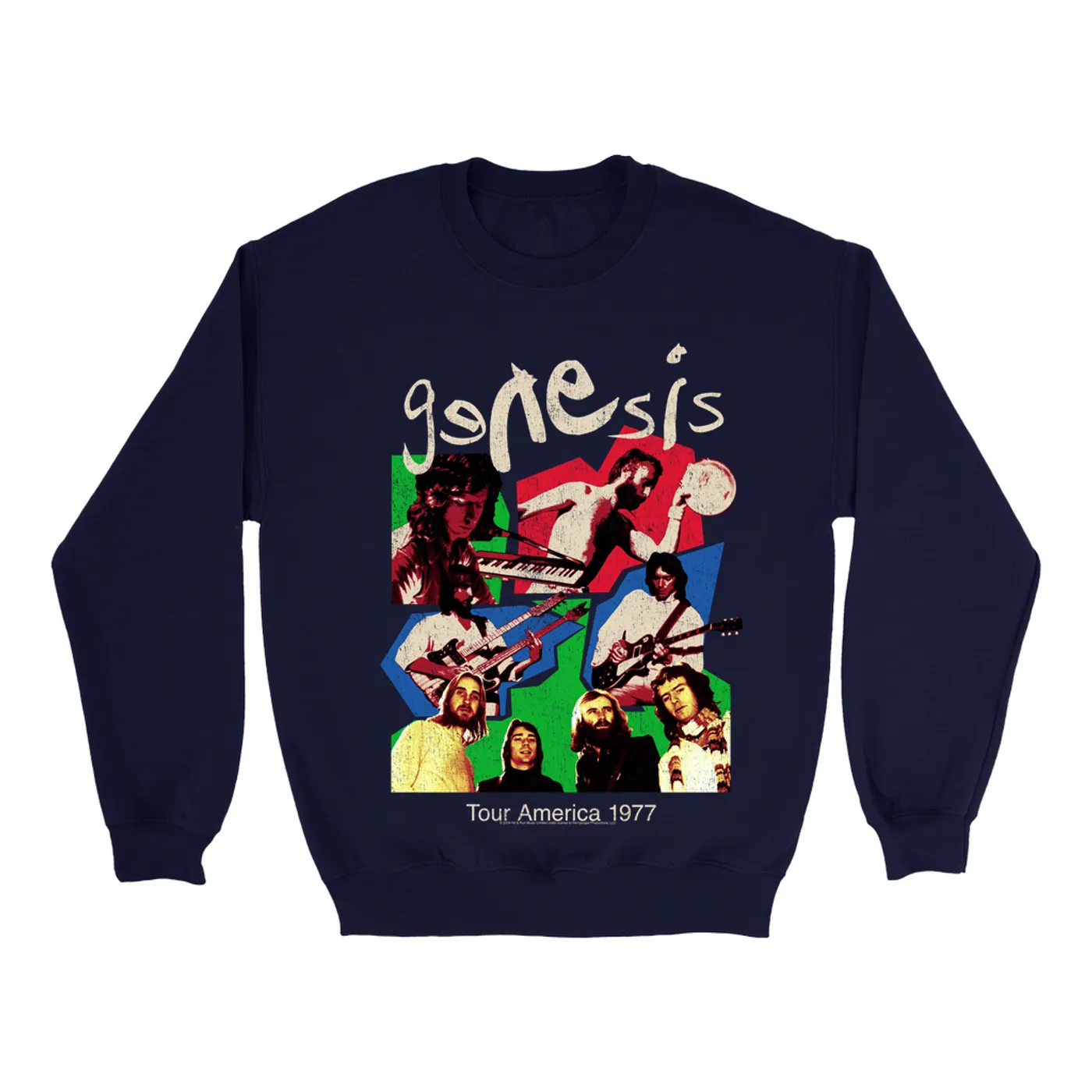 Genesis Sweatshirt | Tour America 1977 Colorful Collage Distressed Genesis Sweatshirt