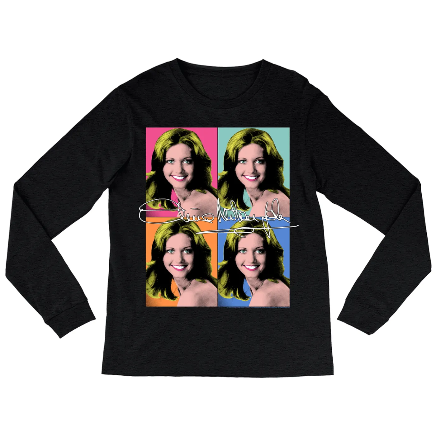 Olivia Newton-John Long Sleeve Shirt | Bright Colored Pop Art Design Olivia Newton John Shirt